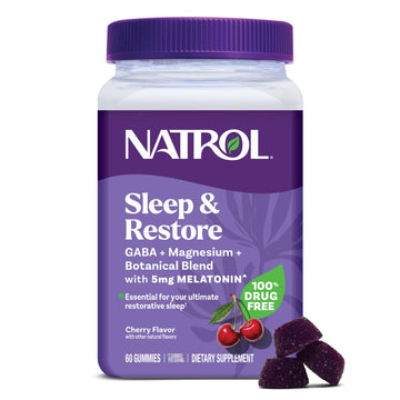 Natrol Sleep + Restore Magnesium Glycinate Blend Gummies with Melatonin 5mg - Calm Magnesium with GABA, Botanical Blend, Cherry Flavor, 60 Gummies Natrol buy supplements canada