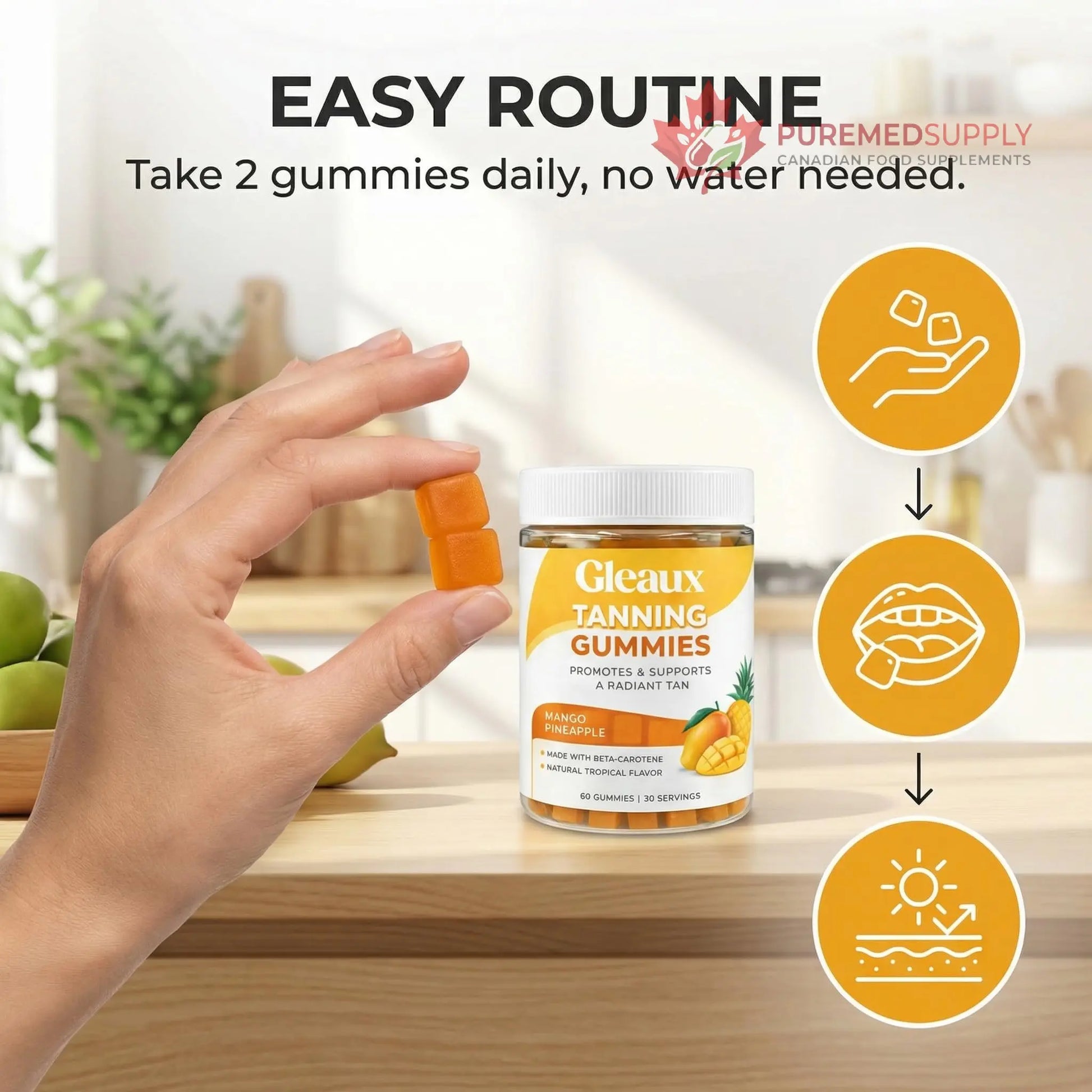 DXWXH Gleaux Tanning Gummies, Tanning Gummies for Women, Sunless Radiance Support with Beta Carotene, Astaxanthin & Lycopene, for Skin Health & Complexion Support, Mango Pineapple Flavor, 60 Gummies DXWXH buy supplements canada
