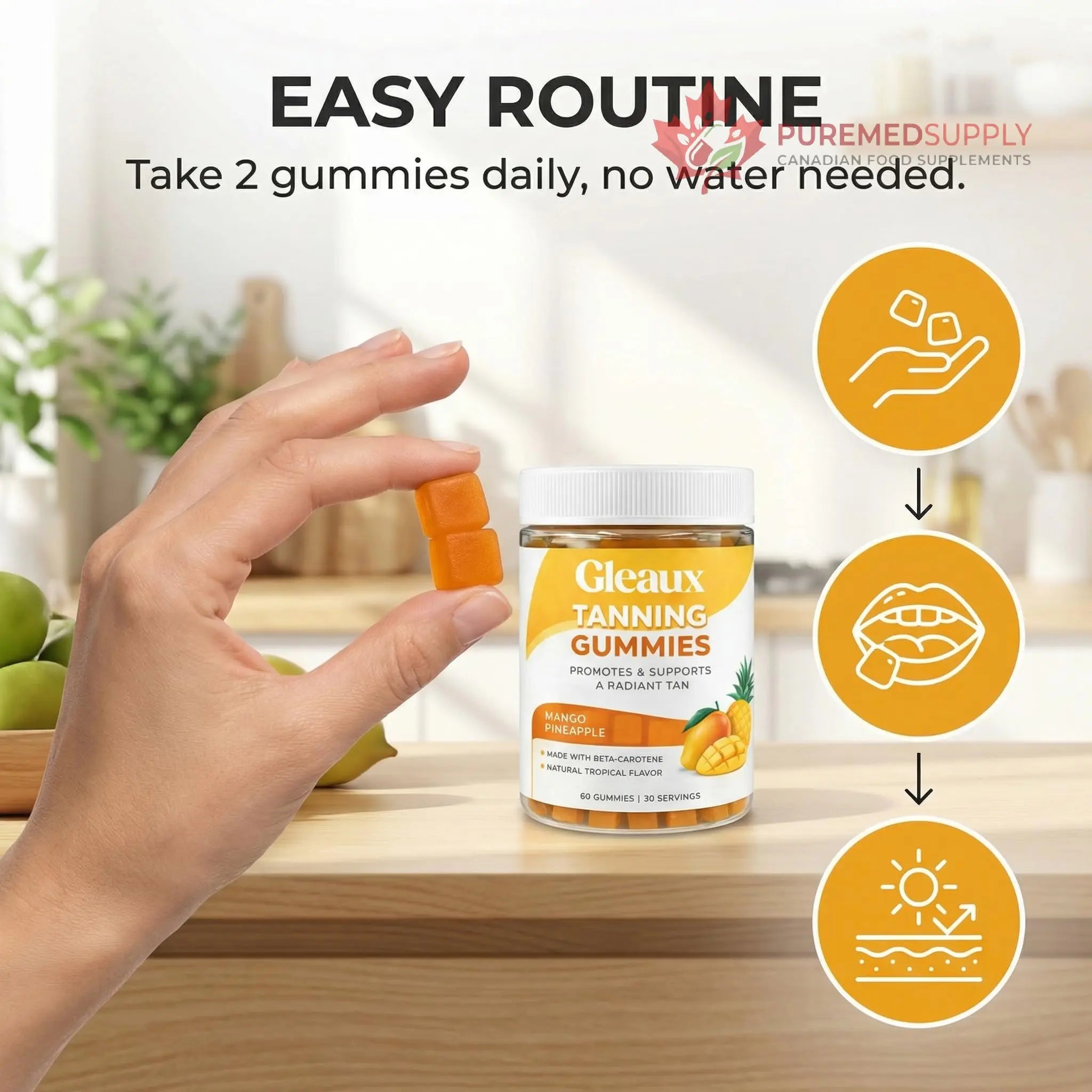 DXWXH Gleaux Tanning Gummies, Tanning Gummies for Women, Sunless Radiance Support with Beta Carotene, Astaxanthin & Lycopene, for Skin Health & Complexion Support, Mango Pineapple Flavor, 60 Gummies DXWXH buy supplements canada