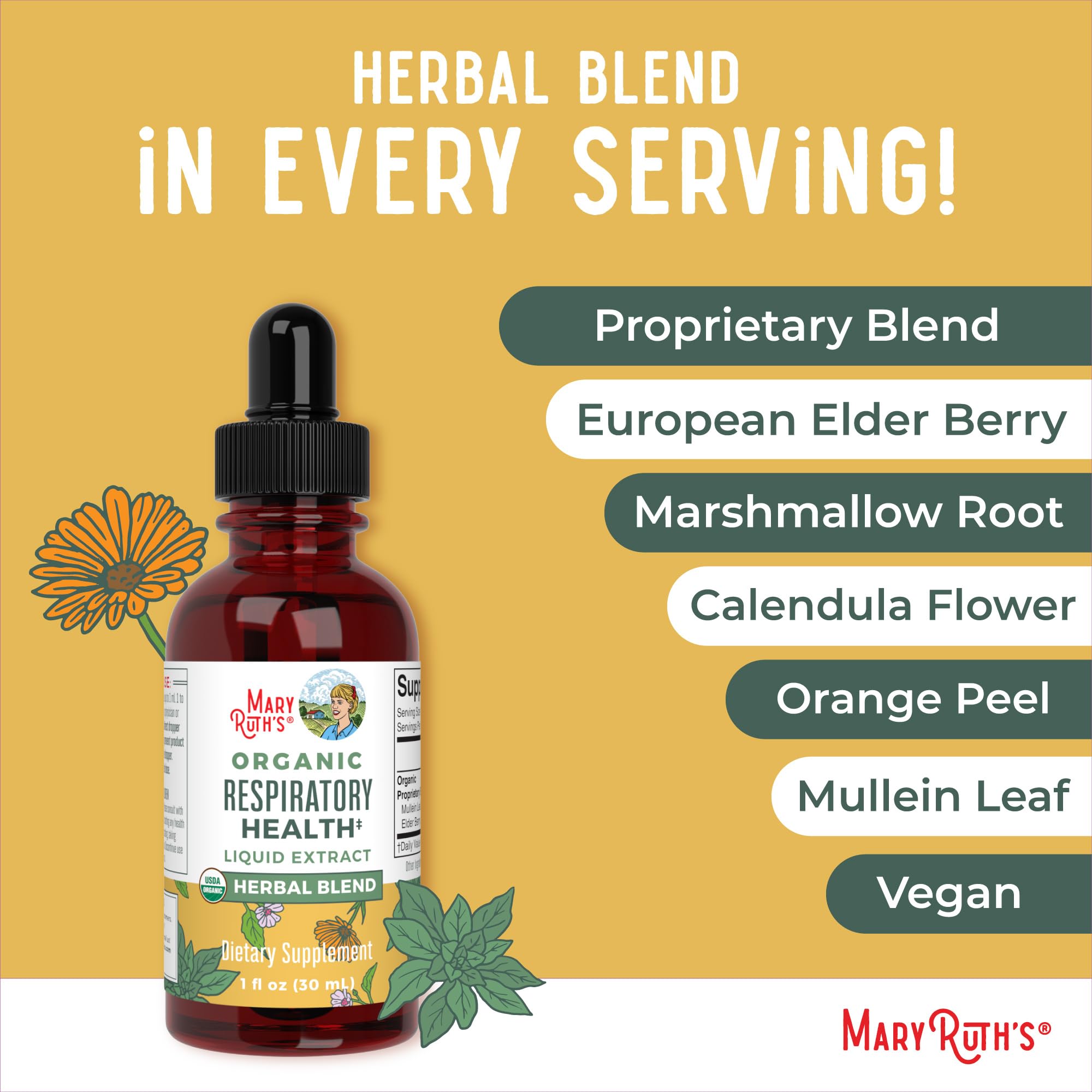 MaryRuth Organics USDA Organic Respiratory Health Liquid Drops with Mullein Leaf | Marshmallow Root & Elderberry | Mullein Drops for Lungs Herbal Blend | Immune Support Supplement | Vegan | 1 Fl Oz MARYRUTH'S buy supplements canada