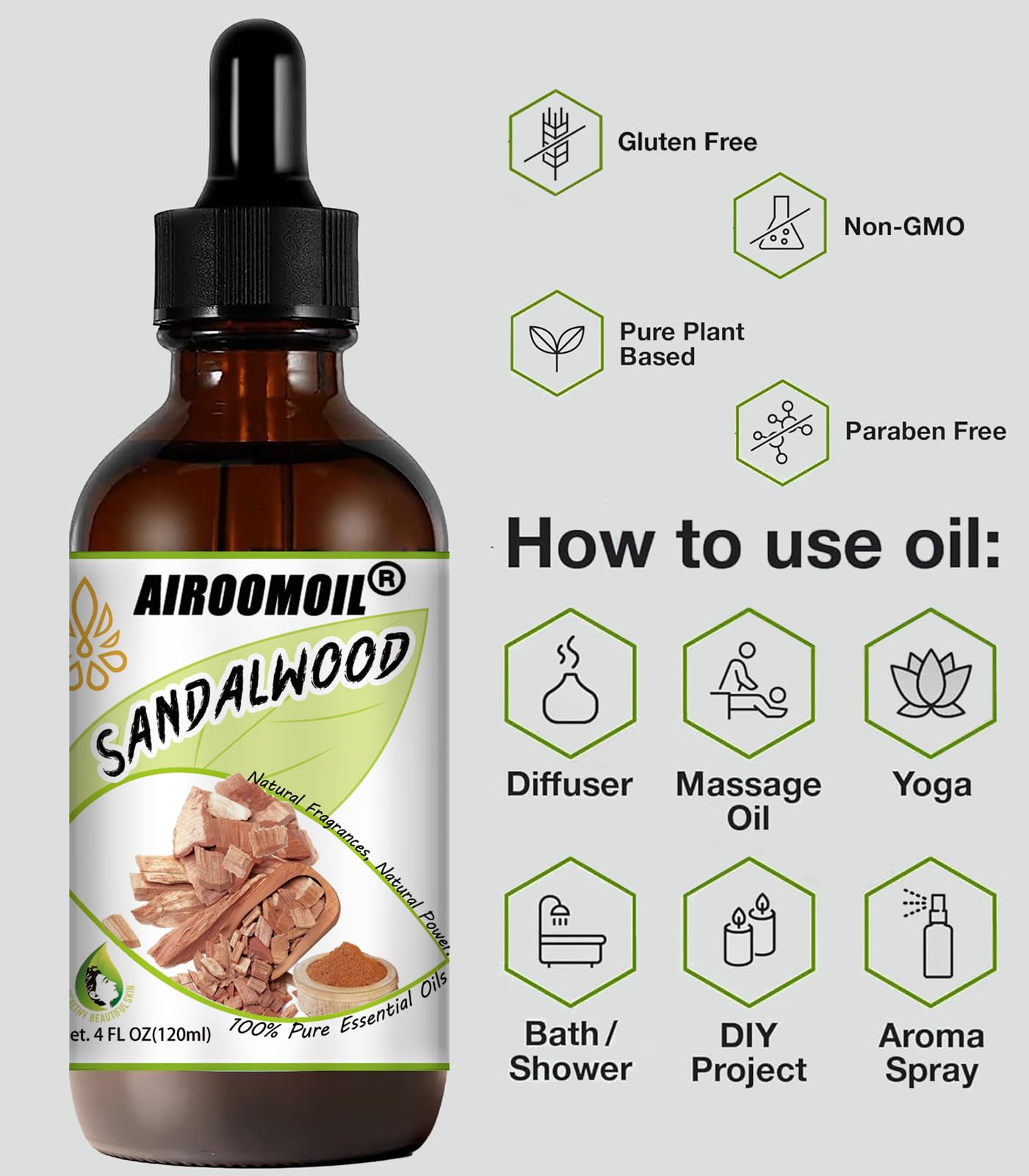 Sandalwood Essential Oil Woodsy Fragrance for Aromatherapy Diffuser Perfume Scents Oil airoomoil buy supplements canada