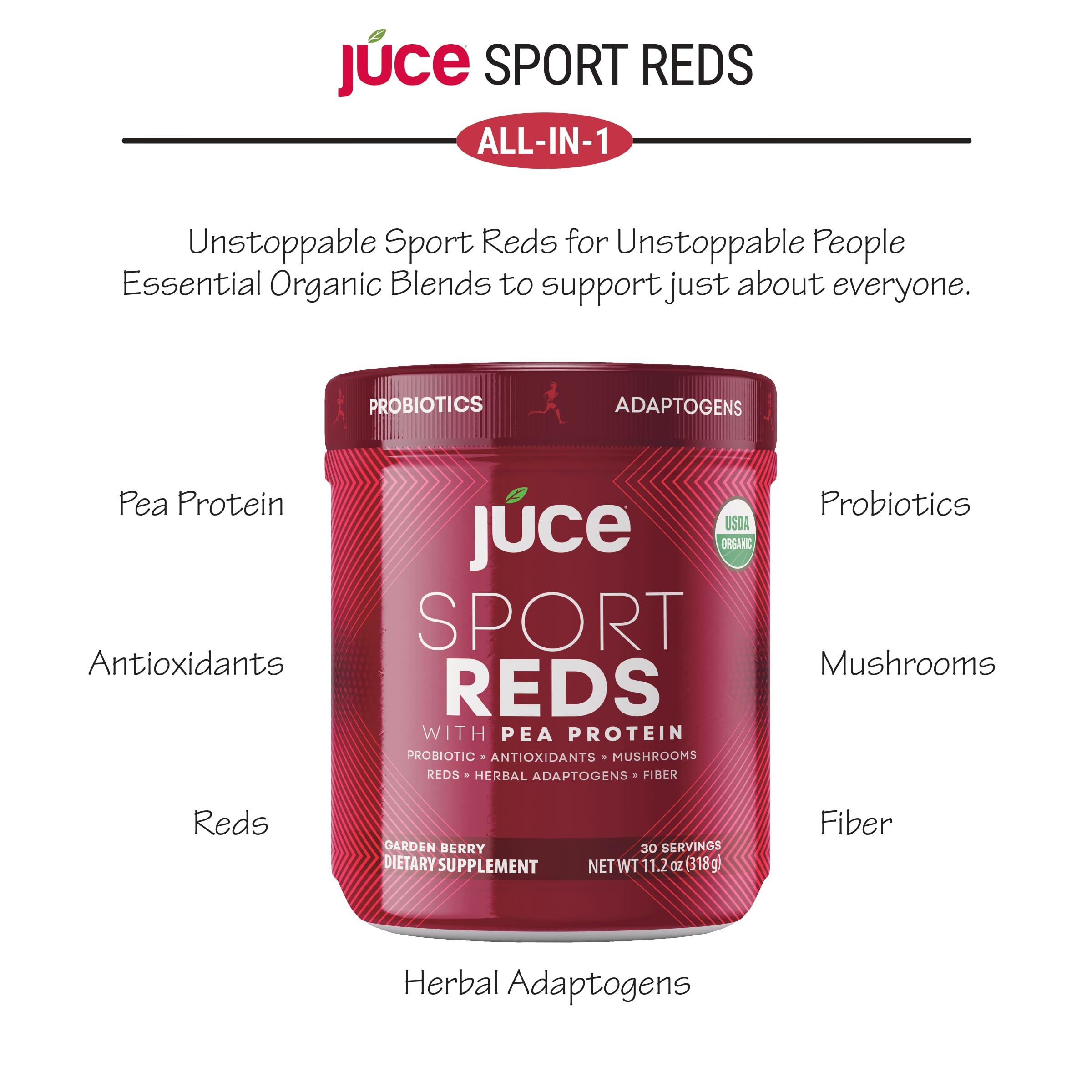 Terra Kai Organics Juce SR7 Sport Reds Organic Fruit & Veggies w/Pea Protein | 43 Superfoods, Antioxidants, Mushrooms, Beets, Herbal Adaptogens, Probiotic, Fiber, Garden Berry Flavor (30 Servings) Terra Kai Organics buy supplements canada