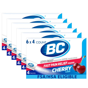 BC Headache Relief Powder, Dual-Action Formula with Aspirin & Caffeine Eases Aches & Pains, Cherry Flavor, 4 Count, Pack of 6 BC buy supplements canada