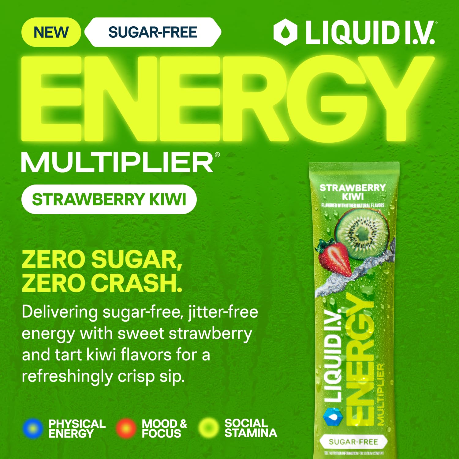 Liquid I.V.® Hydration Multiplier Sugar Free + Energy - Strawberry Kiwi | Electrolyte Powder Drink Mix | 1 Pack (14 Servings) Liquid I.V. buy supplements canada
