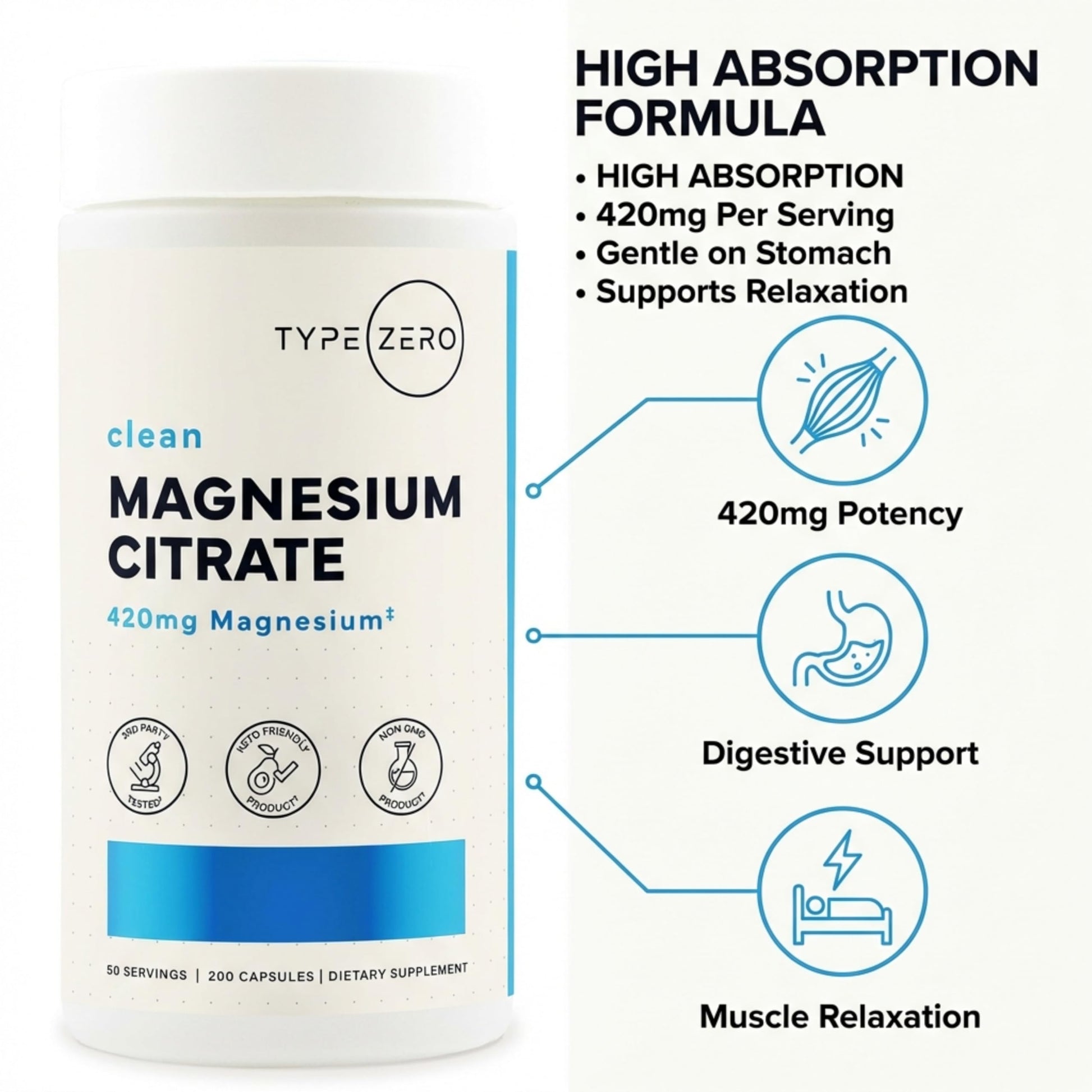 Type Zero Clean Magnesium Citrate Capsules (420mg Per Serving - 200 Capsules) Pure Magnesium Citrate Supplement, Non-GMO - Gluten Free, 50 Servings Type Zero buy supplements canada