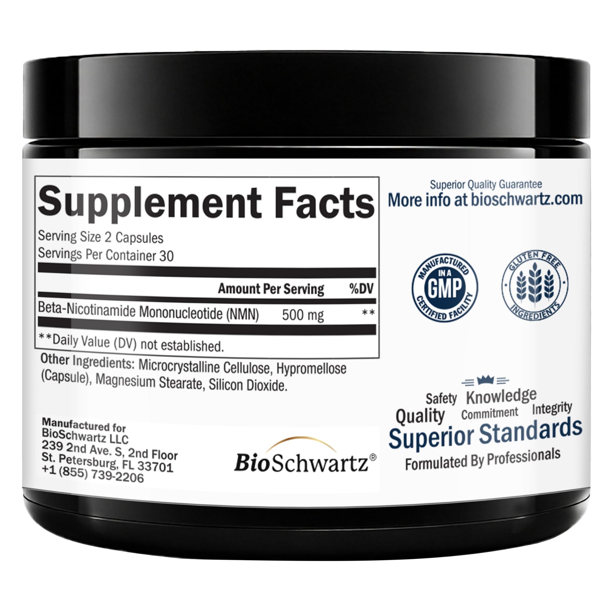 BioSchwartz NMN Supplement - 500mg Nicotinamide Mononucleotide - 30 Servings, 60 Capsules - Made in The USA with Premium Globally Sourced Ingredients, Third-Party Tested, Gluten-Free NMN Supplement BioSchwartz buy supplements canada