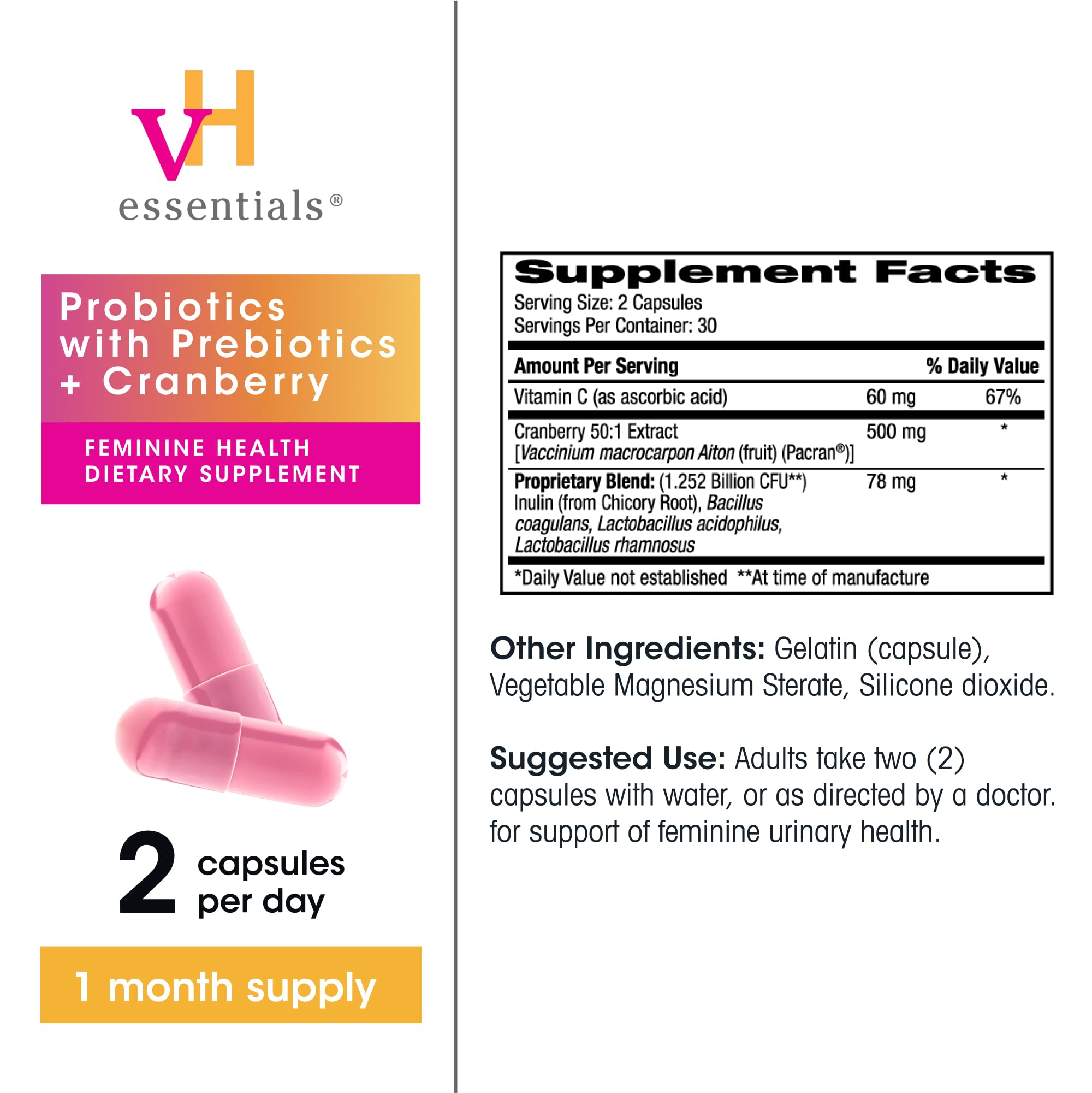 vH essentials Probiotics with Prebiotics and Cranberry Feminine Health Supplement - 60 Capsules vH essentials buy supplements canada