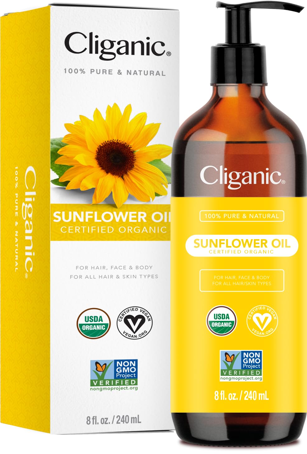 Cliganic Organic Sunflower Oil, 100% Pure (8oz) - For Skin, Hair & Face | Natural Cold Pressed Unrefined Cliganic buy supplements canada