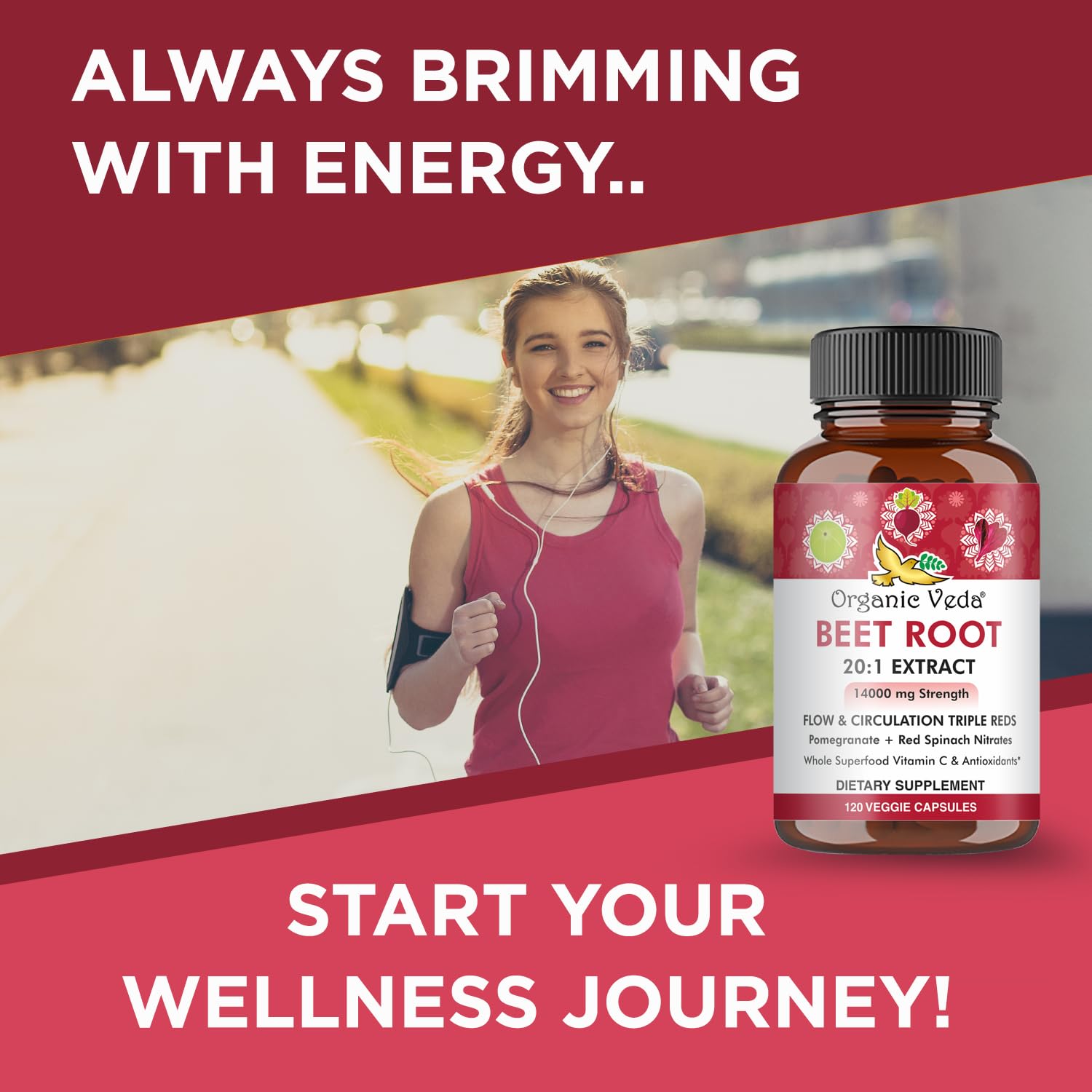Organic Veda Beet Root Capsules - Triple Reds Nitric Oxide Beets Supplements - Concentrated Organic Veda buy supplements canada