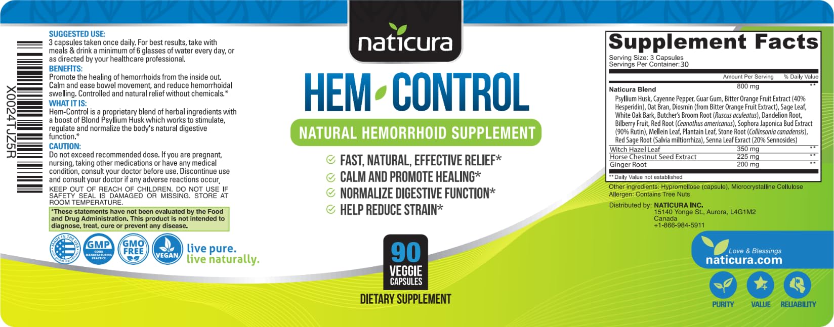 Naticura Bundle - Hem-Control Vegan Digestive Support Supplement (180 Count) and Alleviate Natural Hemorrhoid Relief Cream for Burning, Itching and Swelling (1.7 oz) Plus 2 Travel-Size Tubes Naticura buy supplements canada