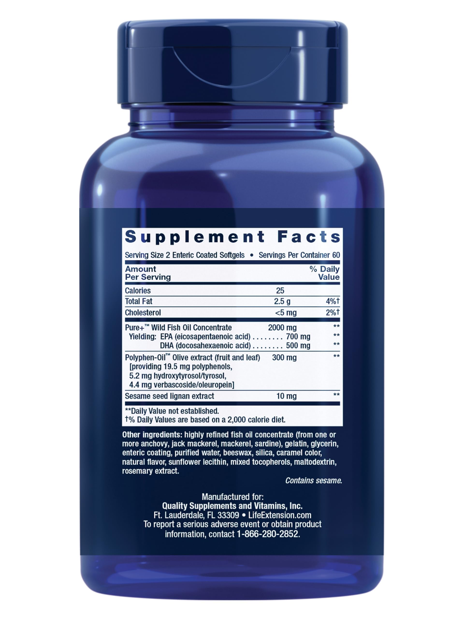 Life Extension Super Omega-3 EPA/DHA Fish Oil, Sesame Lignans & Olive Extract – Heart Health, Brain Health, Inflammation Health Support, Gluten-Free, Enteric-Coated, Non-GMO, 120 Softgels Life Extension buy supplements canada