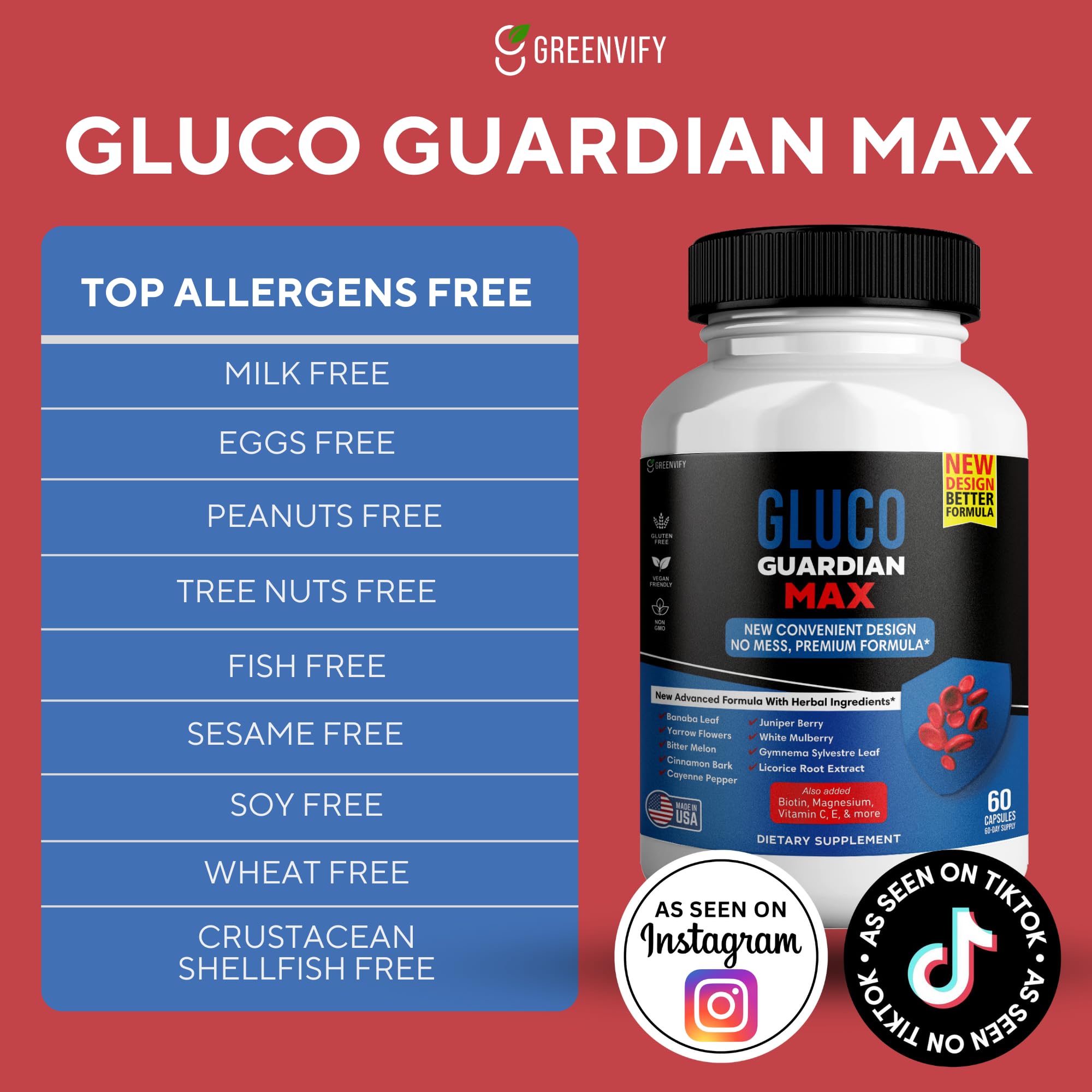 GREENVIFY Gluco Guardian Max Advanced Wellness Support Capsules – Vitamin, Mineral, and Herbal Supplement with Magnesium, Vitamin C, Zinc, and Banaba Leaf – Non-GMO, Gluten-Free – 60 Capsules (1) GREENVIFY buy supplements canada