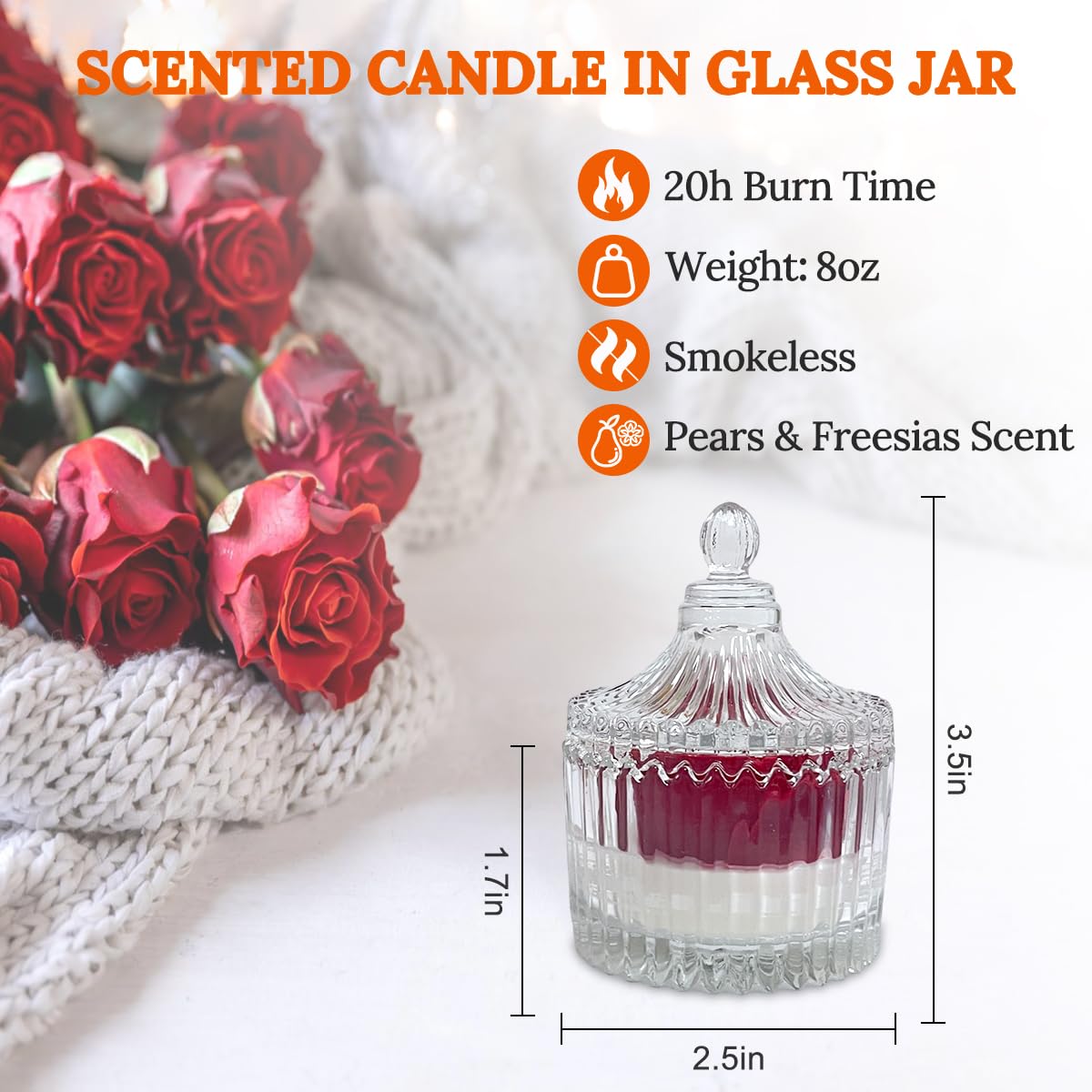 Red Rose Candle in Rippled Glass Jar for Valentine's Day Gifts, English Pear& Freesia Scented Candles Peytanger buy supplements canada