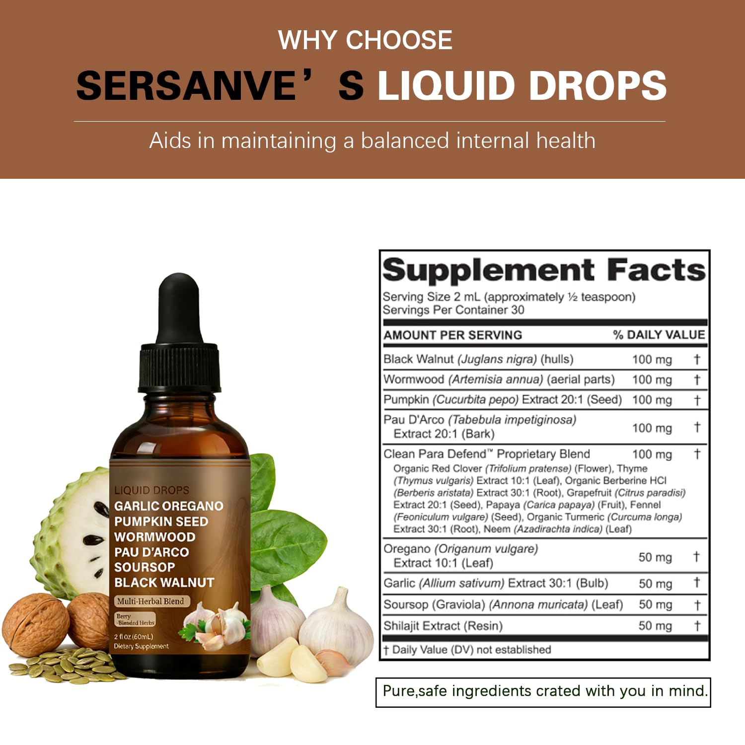 SERSANVE Natural Black Walnut Wormwood Gut Cleanse | Black Walnut Clove Drops with Pumpkin Seed, PAU D’Arco, Soursop, Garlic and Oregano | Vegan, Alcohol-Free Formula for Digestion Support, 2 fl oz SERSANVE buy supplements canada
