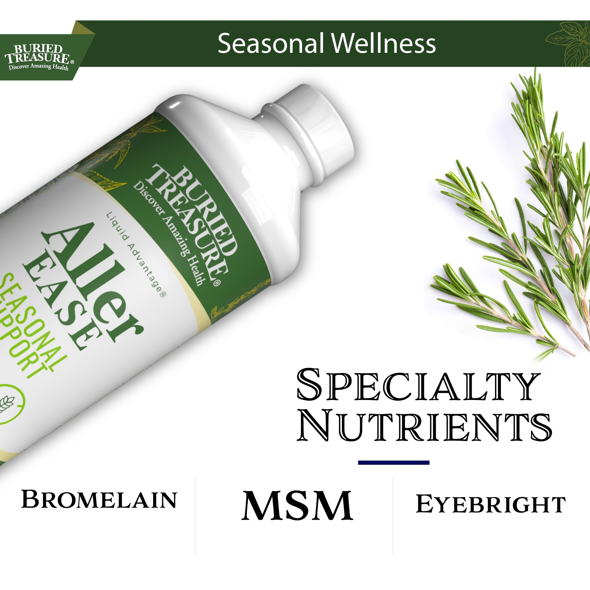 Buried Treasures Aller Ease - 16 fl oz. Liquid Supplement w/ Quercetin, Bromelain, Mullein, Supports Immune, Sinus Comfort, Non-Drowsy Herbal Formula Buried Treasure buy supplements canada