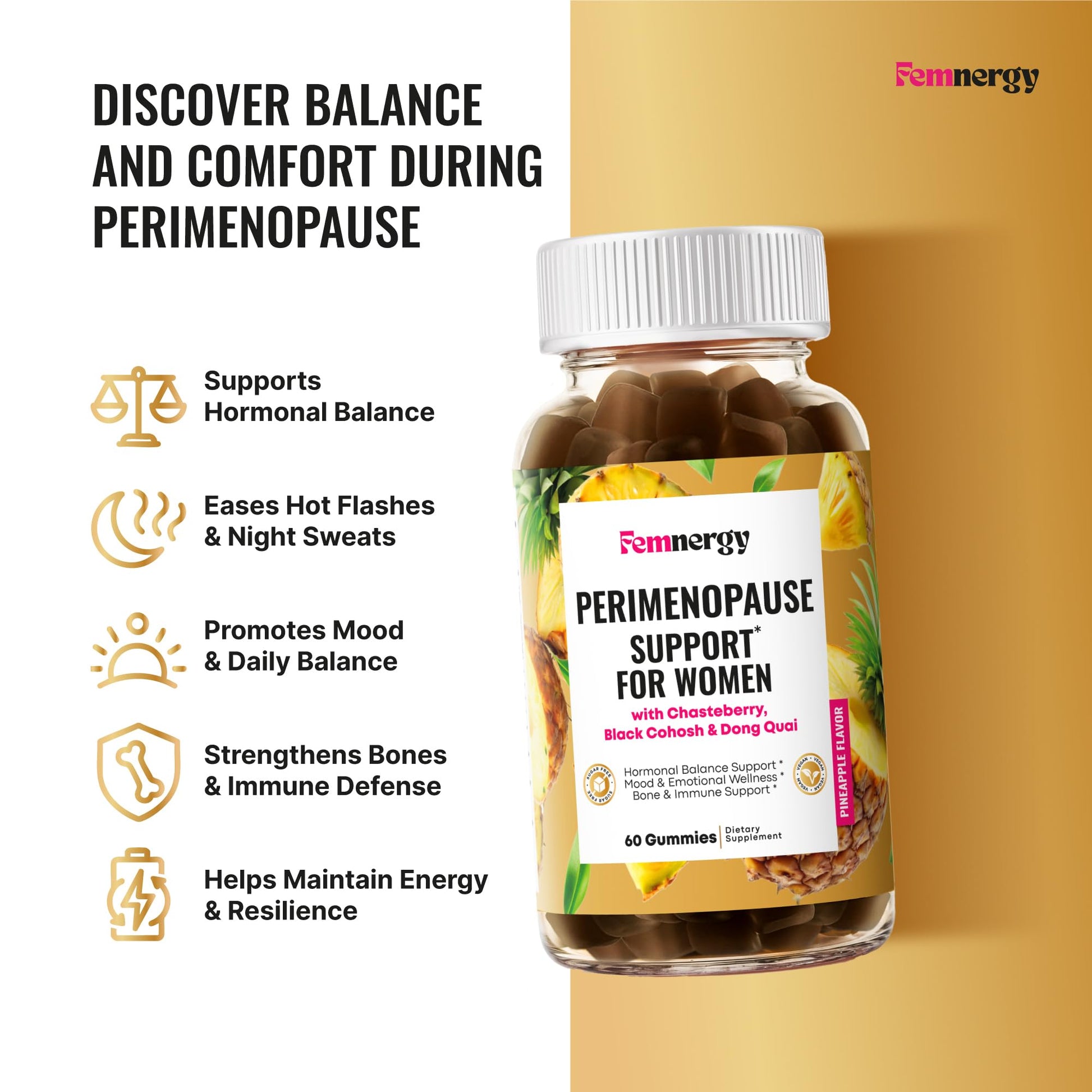 Femnergy Perimenopause Support Gummies for Women - Menopause Relief Estrogen & Hormone Balance Supplement with Black Cohosh Chasteberry Vitamins D3 B6 for Hot Flashes Night Sweats & Mood Swings Femnergy buy supplements canada