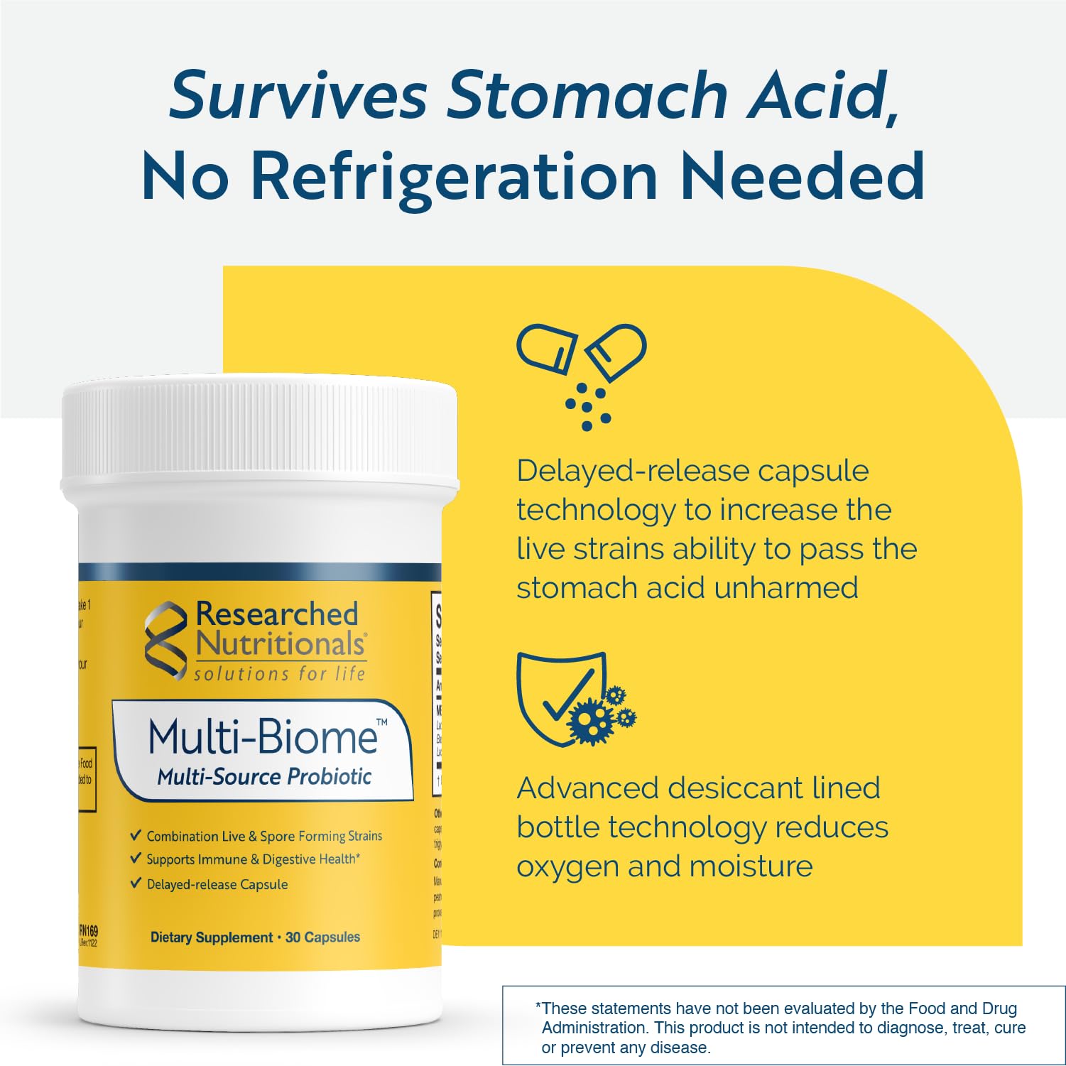 Researched Nutritionals Multi-Biome - Dual-Action Probiotics for Women & Men - Spore + Live Strain Formula with Delayed-Release Capsules for Gut Health, Histamine & Immune Support (30 ct) Researched Nutritionals buy supplements canada