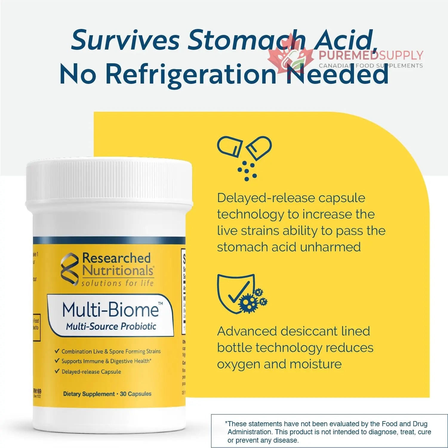 Researched Nutritionals Multi-Biome - Dual-Action Probiotics for Women & Men - Spore + Live Strain Formula with Delayed-Release Capsules for Gut Health, Histamine & Immune Support (30 ct) Researched Nutritionals buy supplements canada