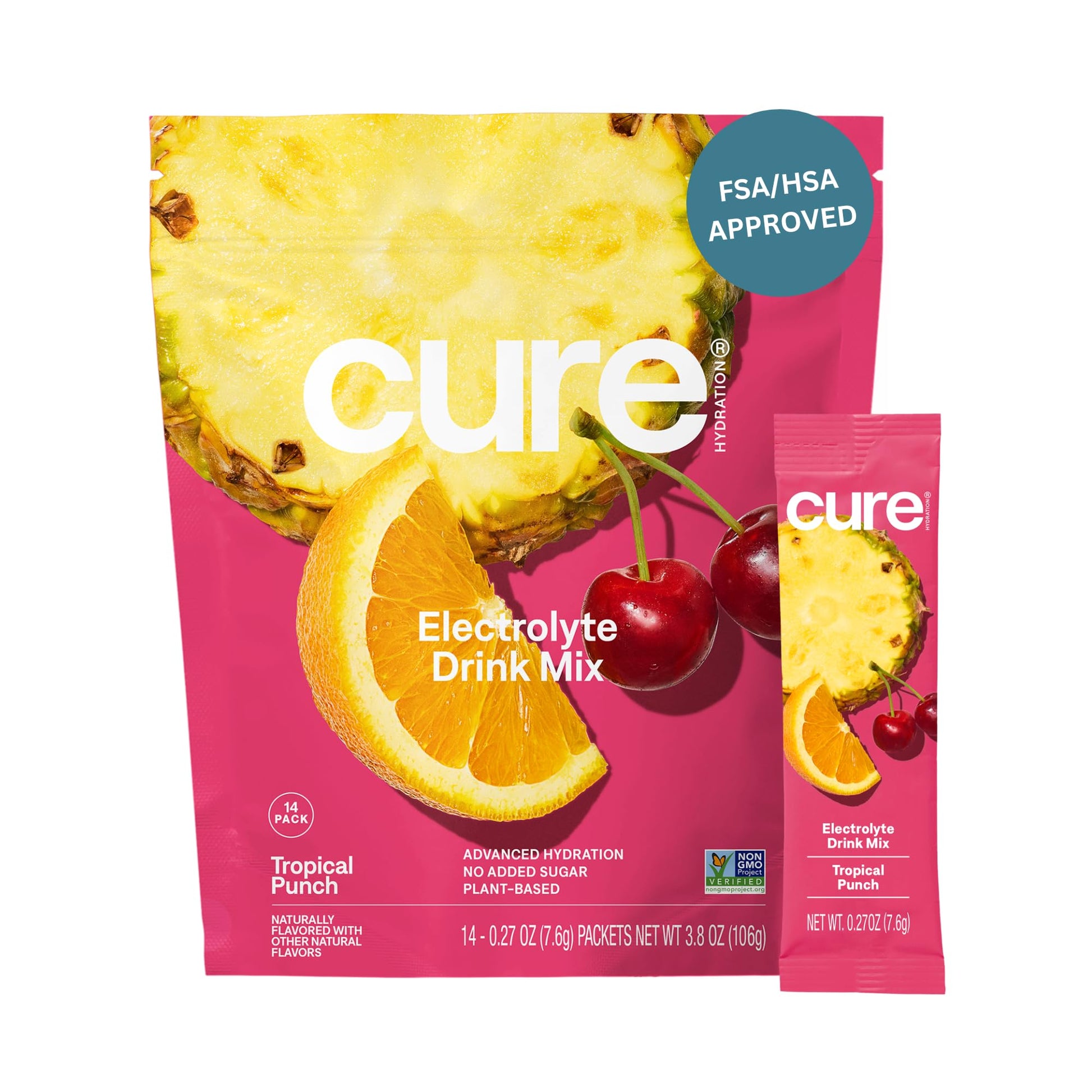Cure Hydration | Plant-Based Electrolyte Drink Mix | No Added Sugar | FSA-HSA | Dehydration Relief Powder Made with Coconut Water | Non-GMO | Vegan | Pouch of 14 Packets - Tropical Punch Cure Hydration buy supplements canada