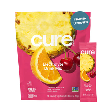 Cure Hydration | Plant-Based Electrolyte Drink Mix | No Added Sugar | FSA-HSA | Dehydration Relief Powder Made with Coconut Water | Non-GMO | Vegan | Pouch of 14 Packets - Tropical Punch Cure Hydration buy supplements canada