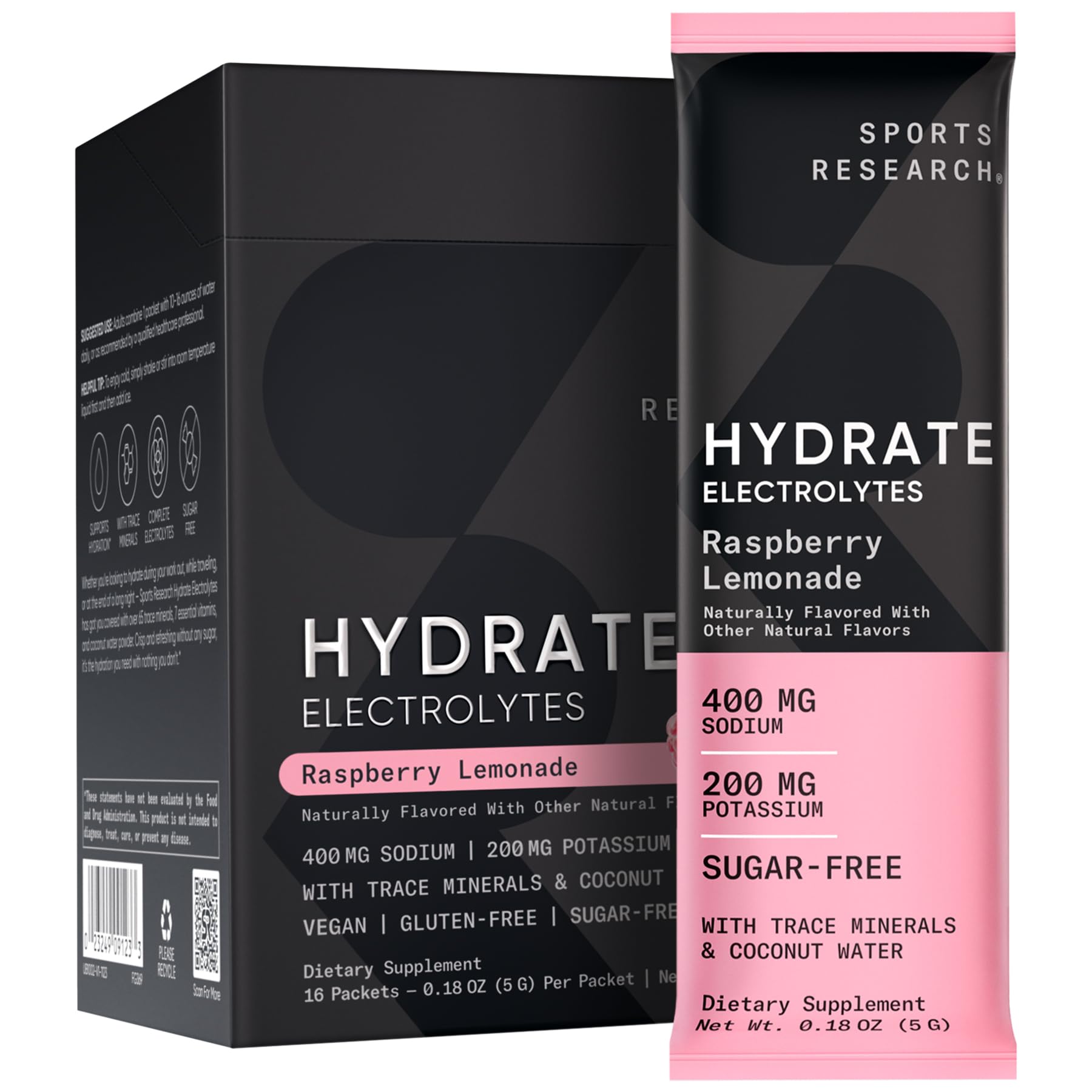 Sports Research Hydrate Electrolytes Powder Packets - Sugar-Free & Naturally Flavored Sports Research buy supplements canada