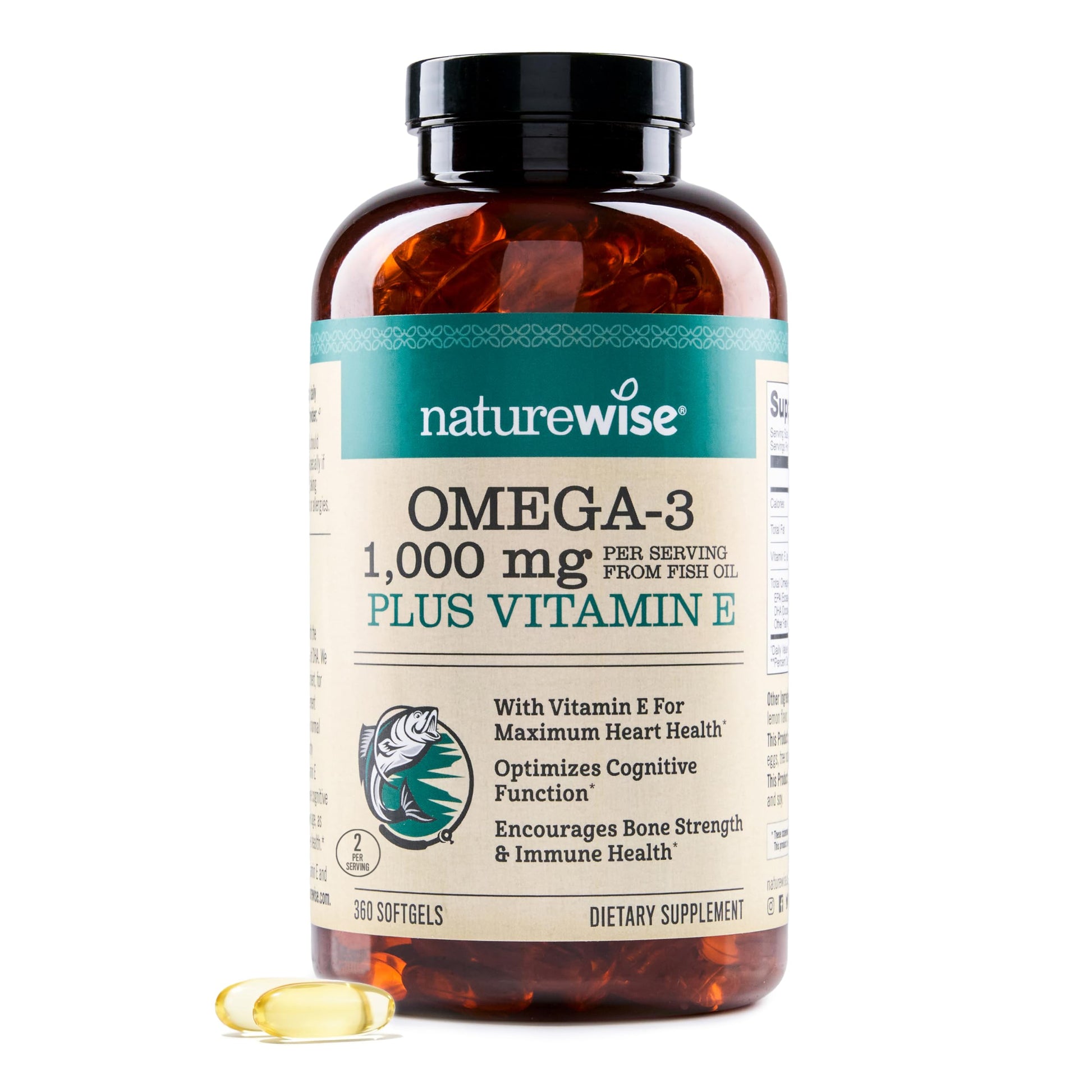 NatureWise Extra-Strength Omega 3 Fish Oil Supplement - 1000mg per Serving - 600 EPA & 400 DHA and Vitamin E - Support for Heart & Brain Health - Lemon Flavor NatureWise buy supplements canada