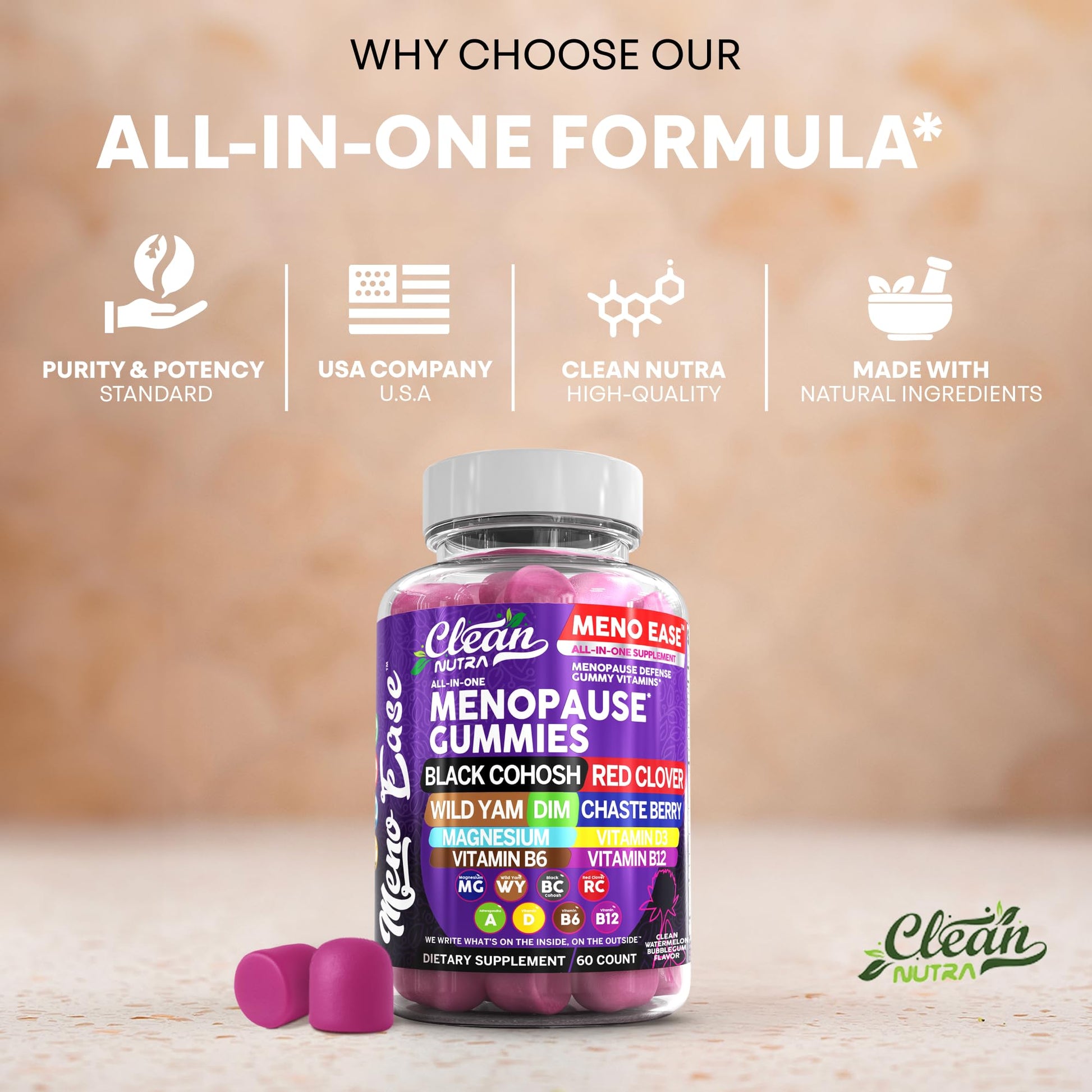 Menopause Supplement for Women Gummies with Black Cohosh, Wild Yam, DIM, Magnesium, Red Clover Chasteberry for Hormone Balance Relief Night Sweats Mood Plus Bergamot, Vitamin D3, Vitamin B6 B12 Clean Nutraceuticals buy supplements canada