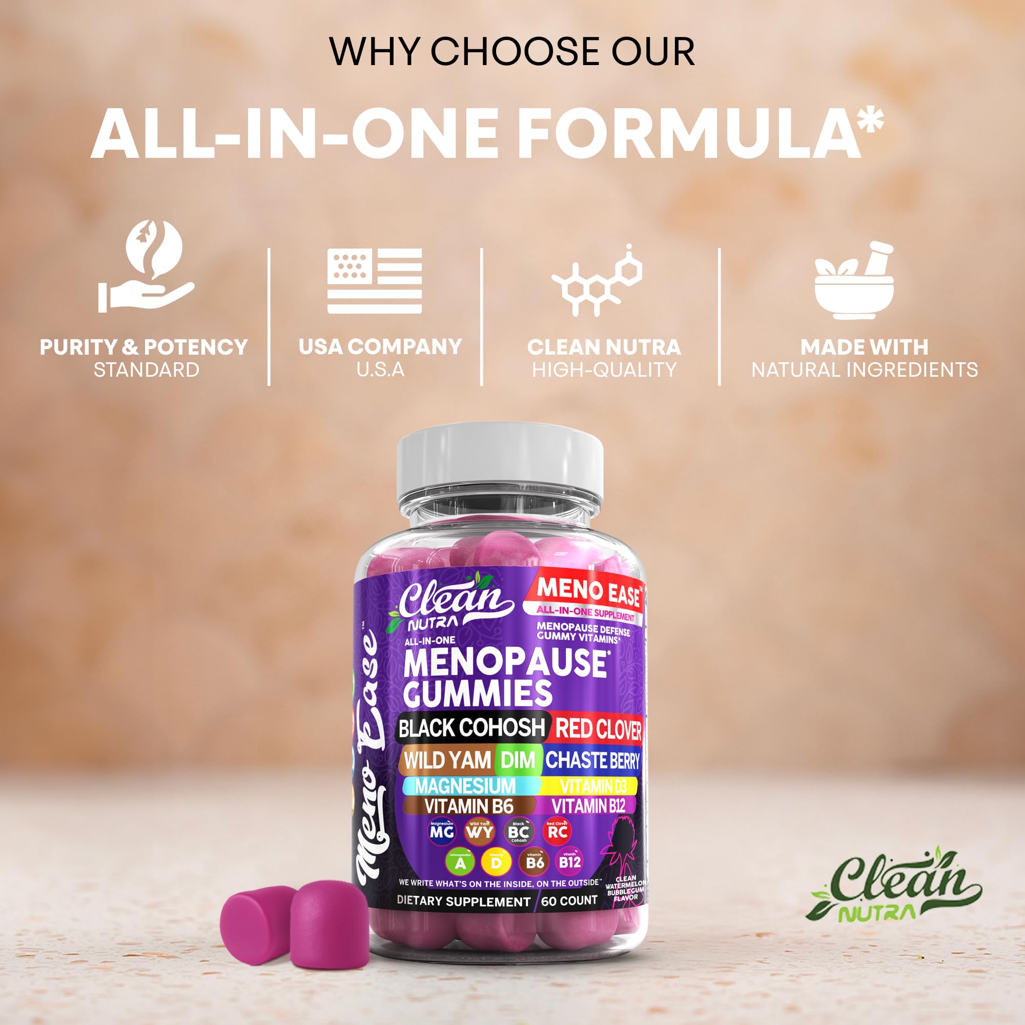 Menopause Supplement for Women Gummies with Black Cohosh, Wild Yam, DIM, Magnesium, Red Clover Chasteberry for Hormone Balance Relief Night Sweats Mood Plus Bergamot, Vitamin D3, Vitamin B6 B12 Clean Nutraceuticals buy supplements canada