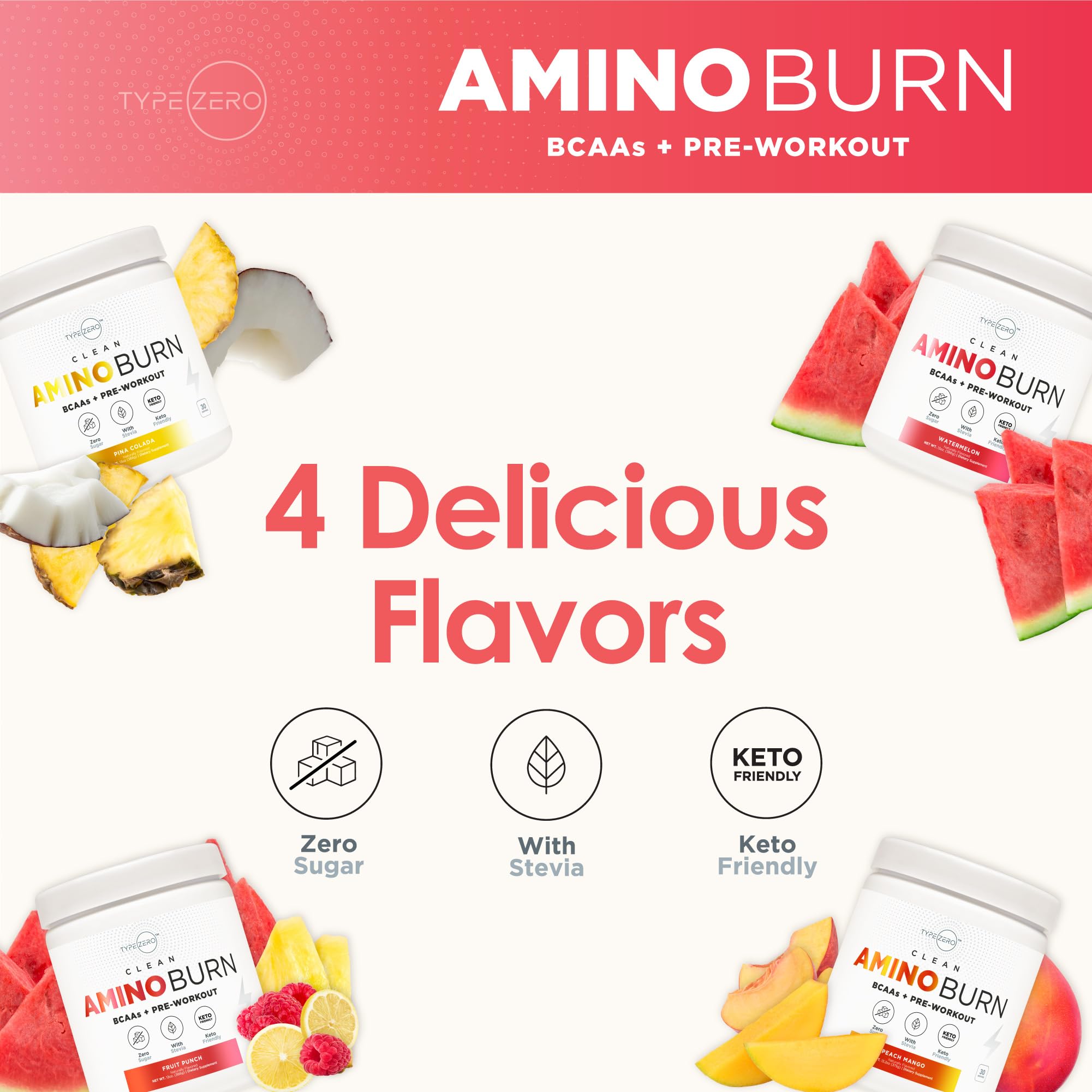 Type Zero AminoBurn (Watermelon Flavored) - Vegan Amino Acids BCAA Drink Sugar-Free Energy Drink Powder & Amino Acids Supplement - Natural Energy Type Zero buy supplements canada