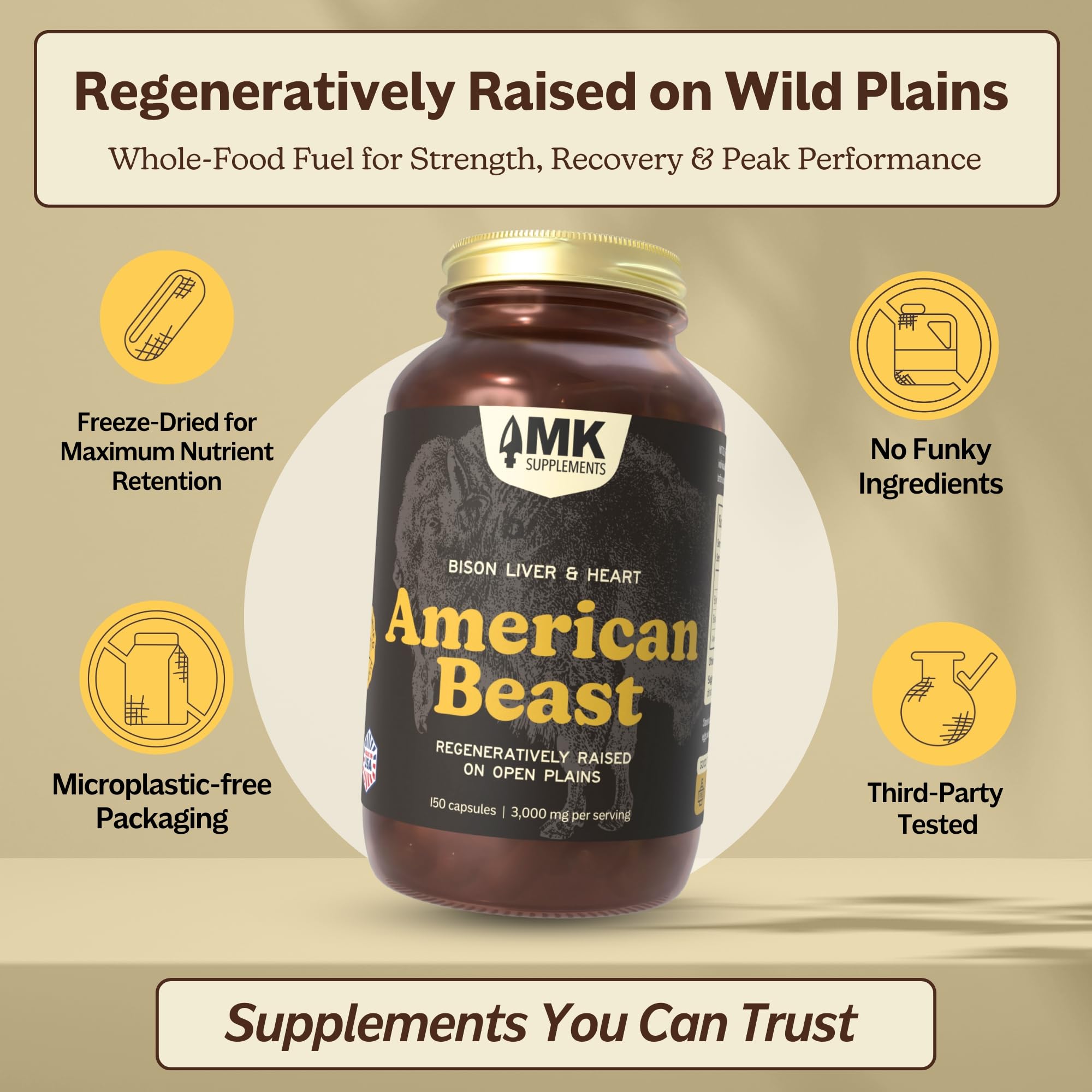 MK Supplements American Beast | Bison Liver & Heart Capsules | ~49x More CoQ10 Than Beef Liver | Regeneratively Raised Bison | 150 Capsules MK Supplements buy supplements canada