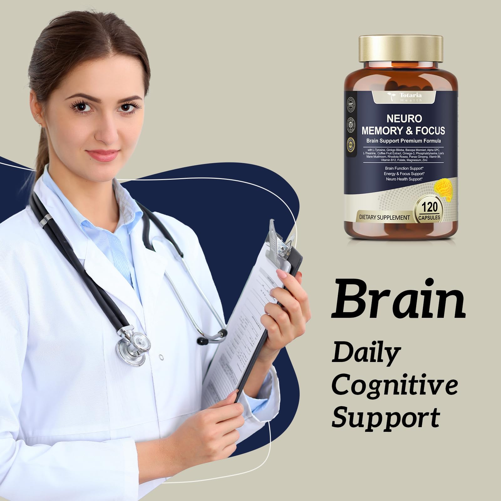 25 in 1 Brain Supplements for Memory and Focus & Neuro Health - Daily Brain Nootropic Cognitive Supplement with L-Tyrosine, Bacopa Monnieri, Ginkgo Biloba, Alpha GPC - Non-GMO, Gluten Free Totaria buy supplements canada