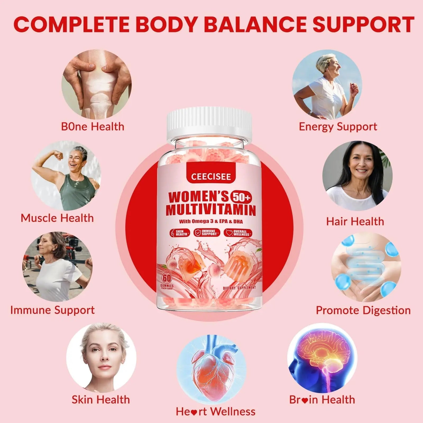 Ceecisee Vitamin Gummies for 50+ Women: Organic Vegan Multivitamin with Iron Omega3 B12 D3 Biotin Zinc Ashwagandha for Hair Skin Health Energy Immune Suppor Ceecisee buy supplements canada