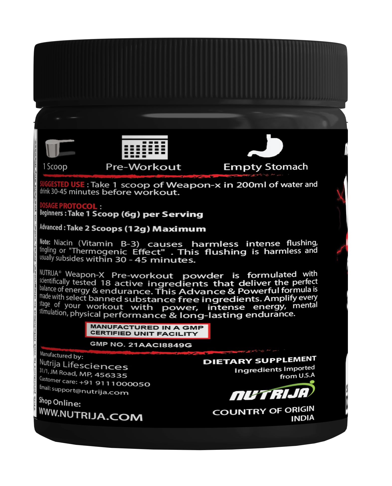 NutriJa Weapon-X Pre-Workout Powder with 21 Active Ingredients - 3 Best Forms of Creatine NutriJa buy supplements canada