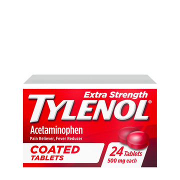 Tylenol Extra Strength Pain Reliever & Fever Reducer, Round Coated Tablets, 500 mg Acetaminophen Pain Relief Pills for Headache, Toothache & Minor Arthritis Pain, 24 ct Tylenol buy supplements canada