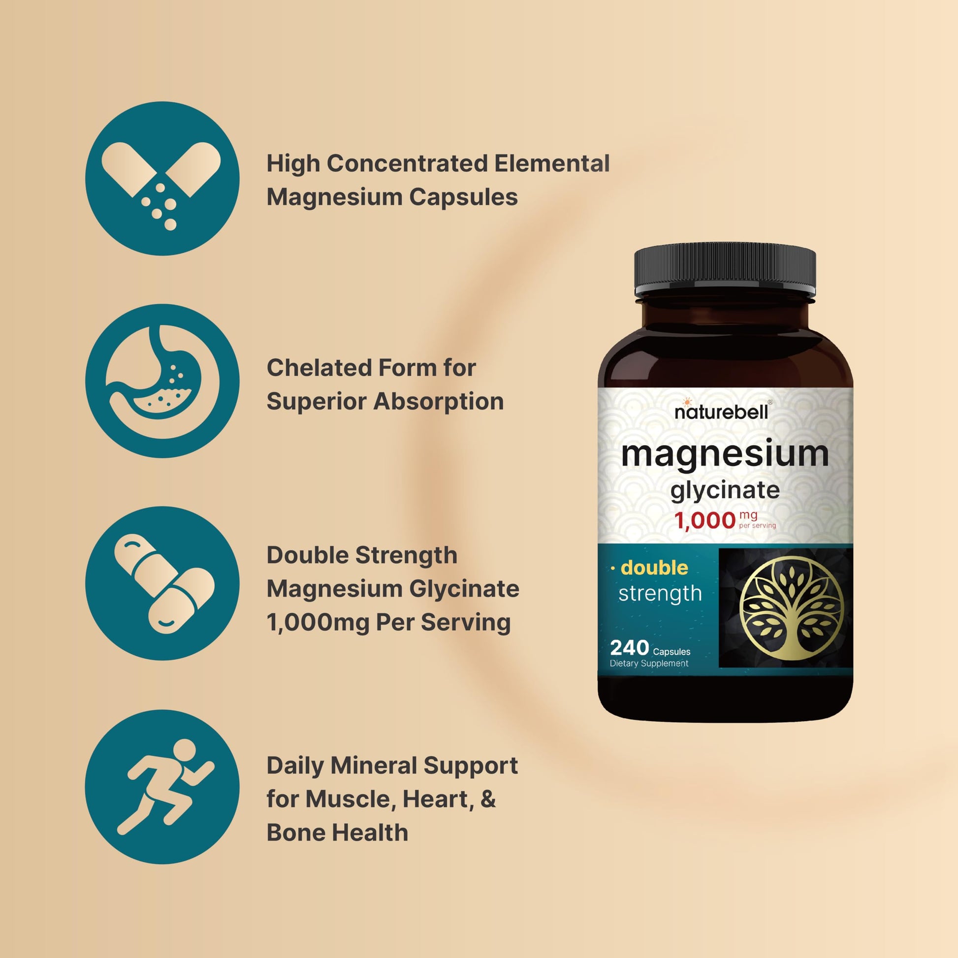 NatureBell Magnesium Glycinate Supplement 1,000mg | 500mg Per Capsule, 240 Pills NatureBell buy supplements canada