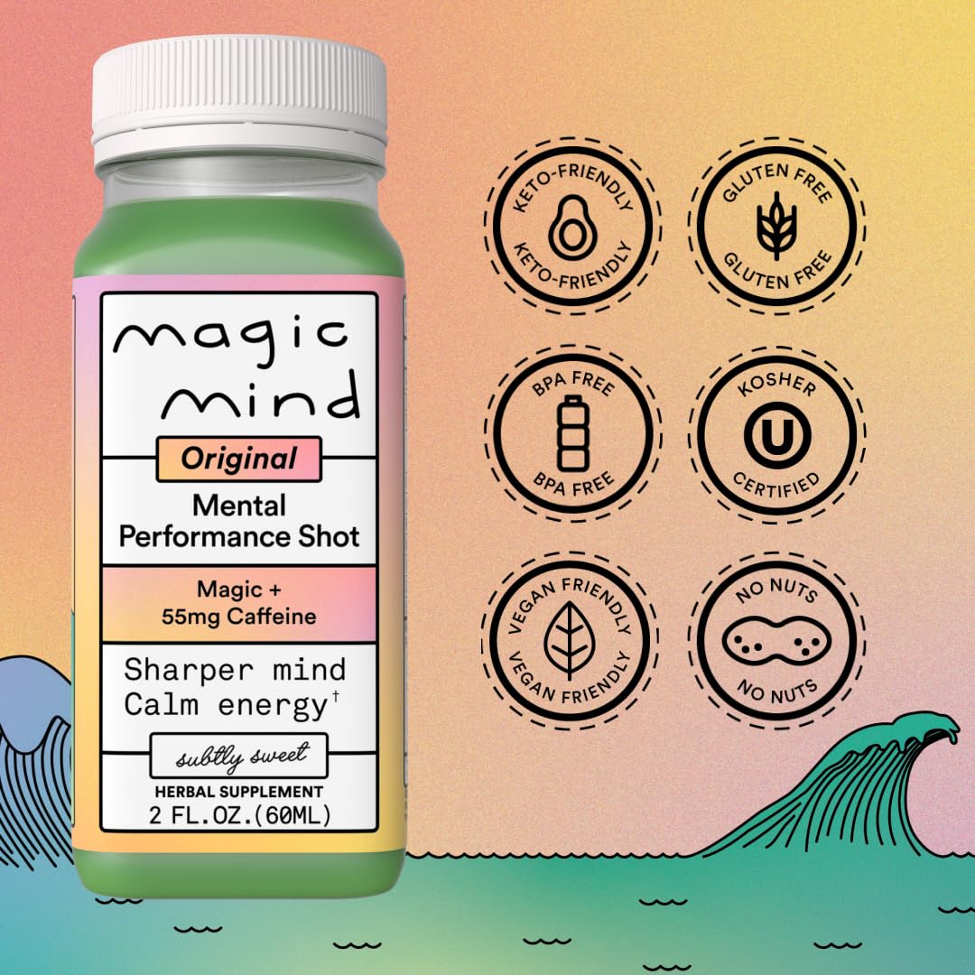 Magic Mind Energy And Focus Drink Shots - Stress Relieving, No Jitters, Ashwagandha, Vitamin B12, Vitamin C, Matcha Green Tea, Functional Mushrooms - 2 FL Oz (15 Pack) Magic Mind buy supplements canada