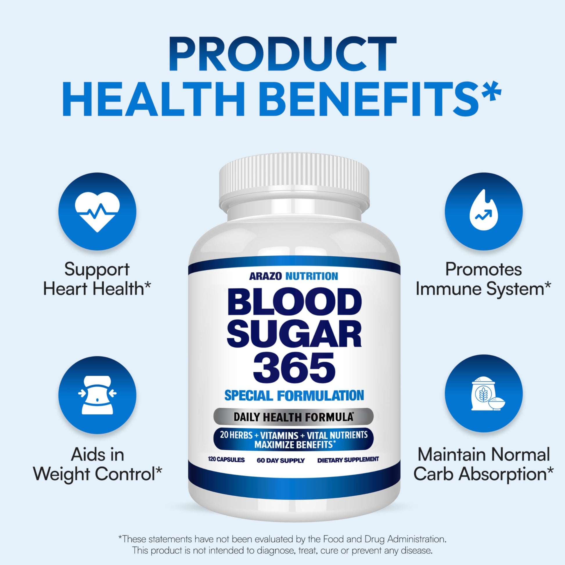 Arazo Nutrition Blood Sugar 365 Supplement – Supports Healthy Energy Levels - 120 Herbal Pills - 60 Day Supply Aus Healthcare buy supplements canada
