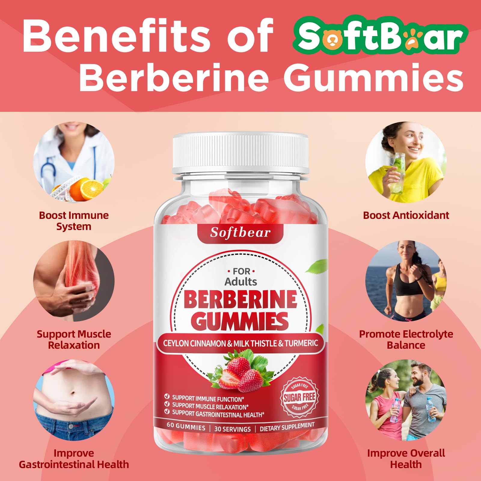 softbear Berberine with Ceylon Cinnamon Gummies-99% Purity Berberine HCL Supplements softbear buy supplements canada