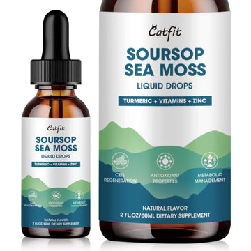 Catfit Soursop Graviola Liquid Drop – Soursop Drops for Cell Support, Antioxidant, Relaxation & Immune Boost with Sea Moss, Turmeric, Black Pepper, B6 C, Zinc, Sugar Free, Gluten Free, Vegan, 2 Fl Oz Catfit buy supplements canada