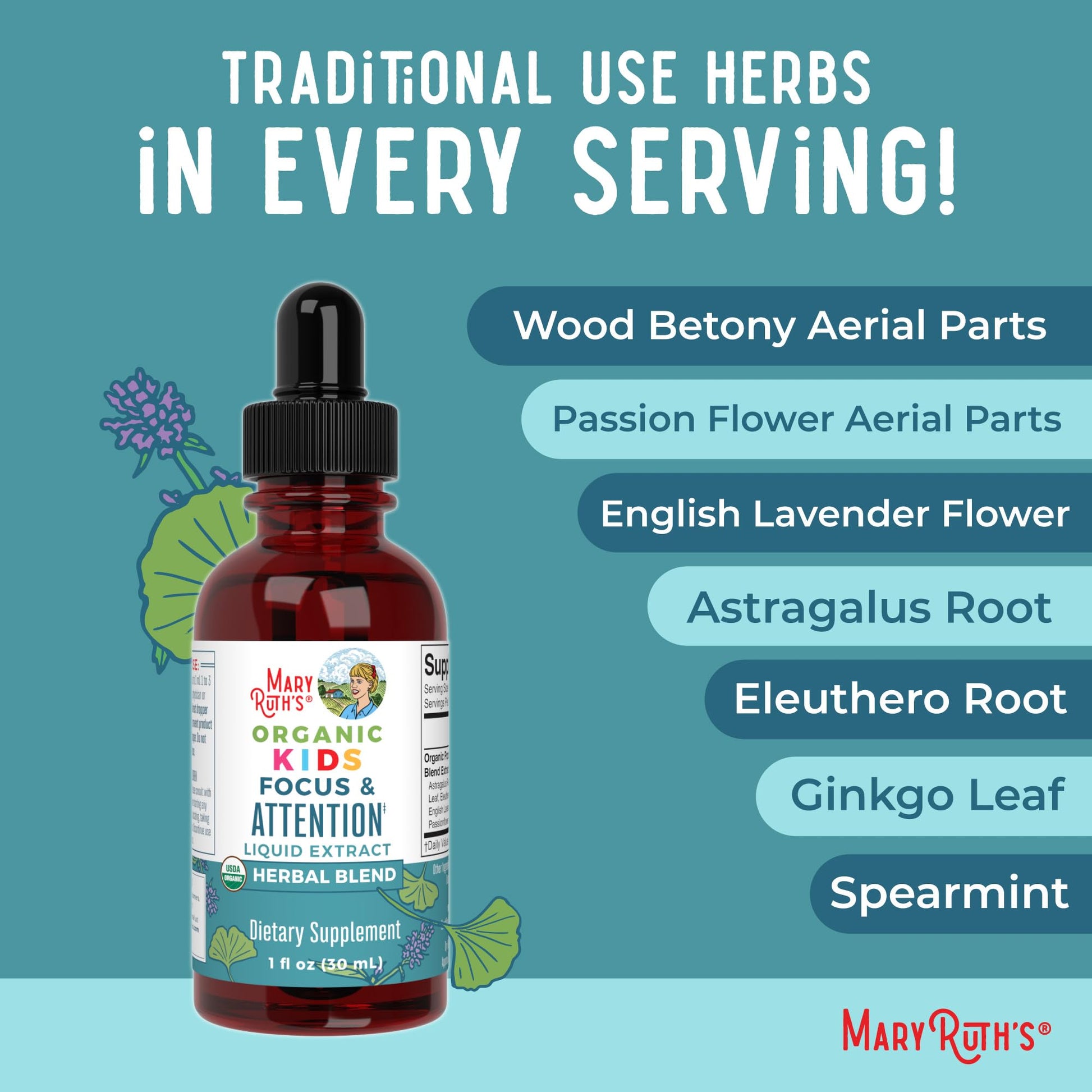 MaryRuth Organics Kids Focus & Attention Drops | USDA Organic Drops | Ginkgo Biloba | Rhodiola Root & Licorice Root | Adaptogenic | Calm | Vegan | Non-GMO | Gluten Free | 30 Servings MARYRUTH'S buy supplements canada