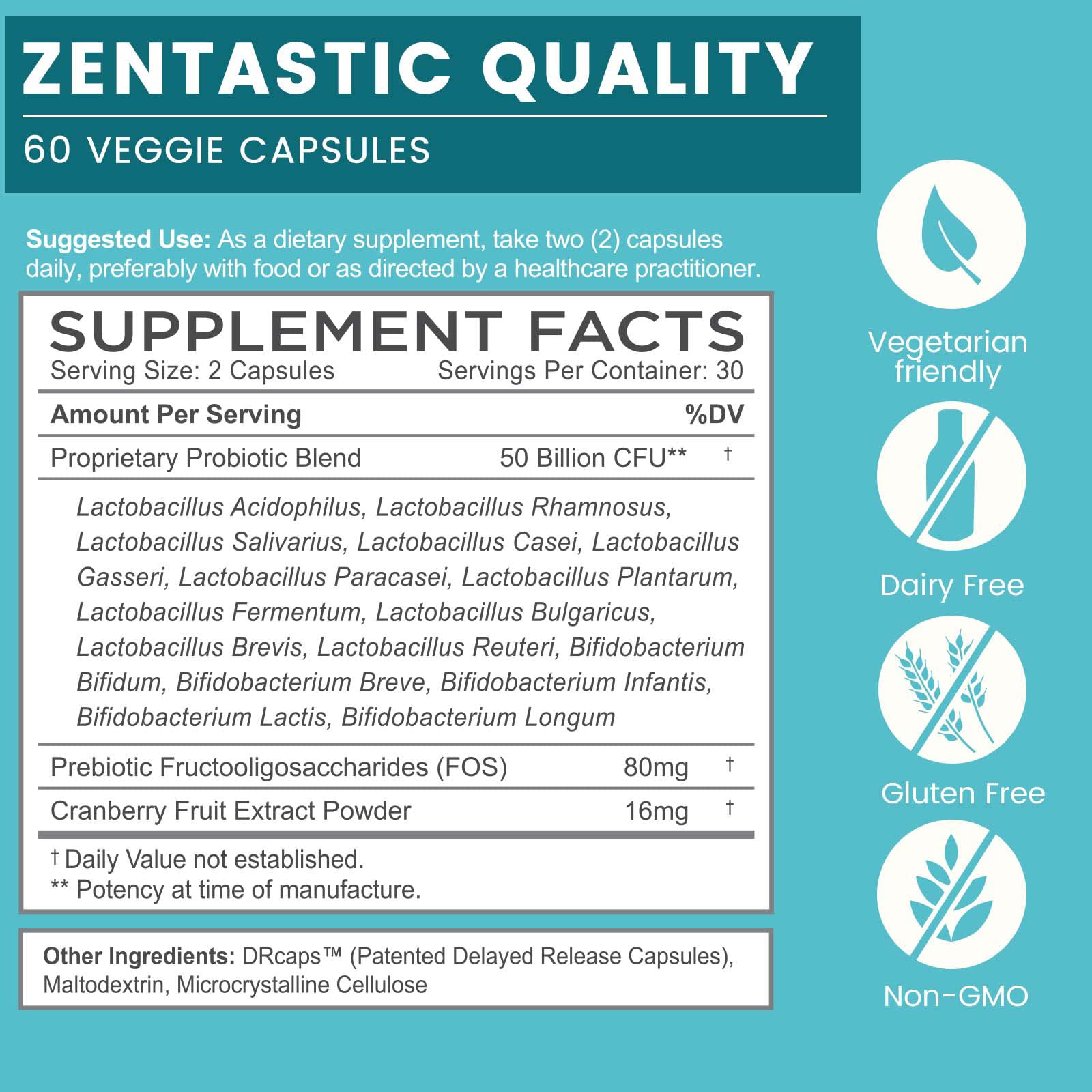 Zentastic Probiotics & Prebiotics Supplement - 50 Billion CFU - for Men & Women’s Immune & Digestive Health - 16 Strains - Shelf Stable - 180 Delayed Release Veggie Capsules Zentastic buy supplements canada