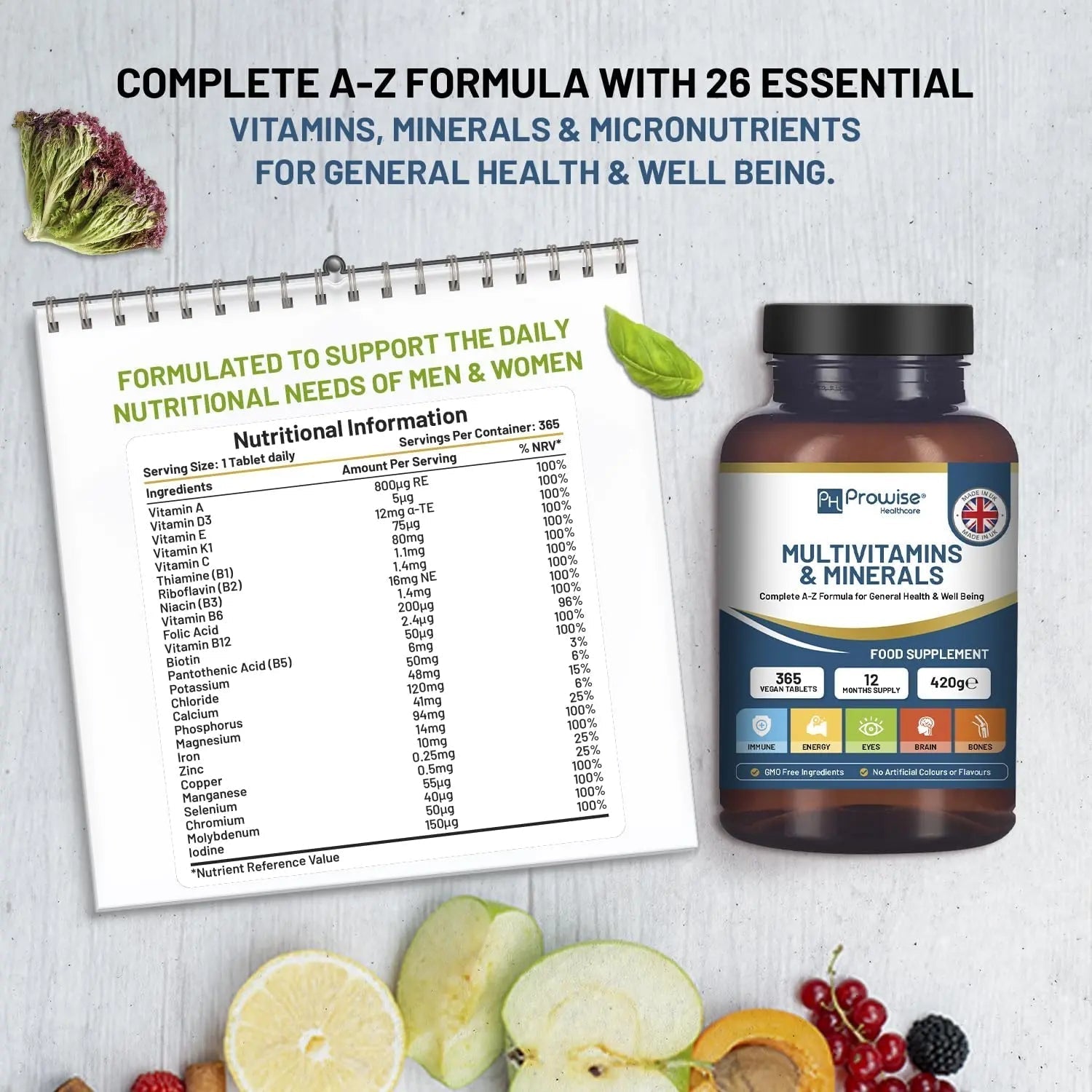 A-Z Multivitamins & Minerals I 365 Vegan Tablets (1 Year Supply) I 26 Essential Active Vitamins, Minerals & Micronutrients PH PROWISE Healthcare buy supplements canada