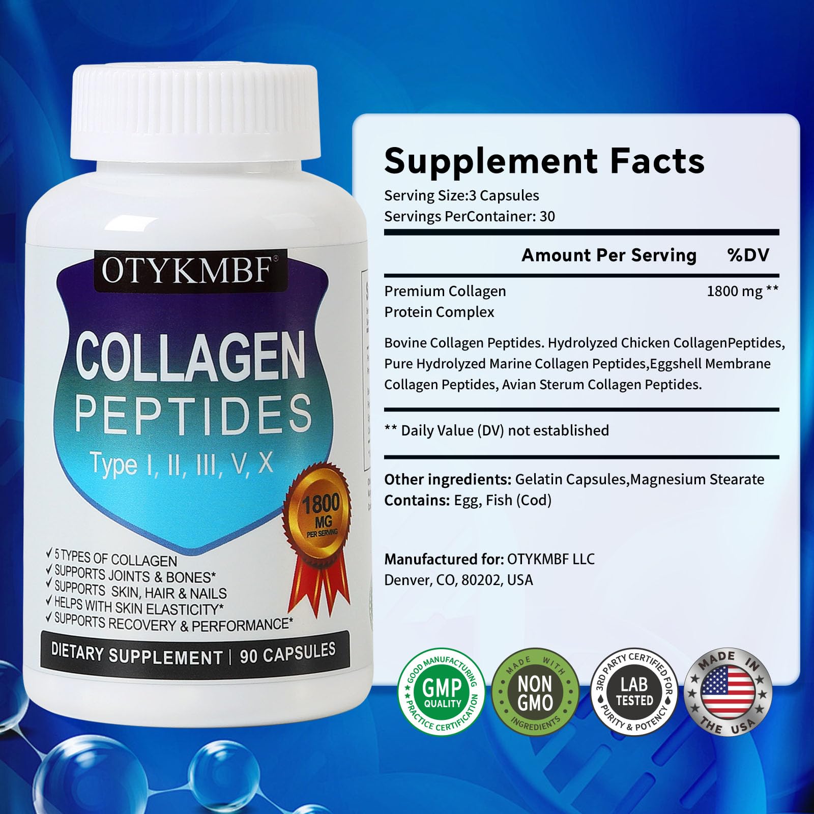 OTYKMBF Multi Collagen Peptides Pills 1800mg, Type I, II, III, V, X - Hydrolyzed Premium Collagen Complex Supports Skin, Joints, Hair & Nails, Hydrolyzed Protein for Women Men, 90 Capsules OTYKMBF buy supplements canada