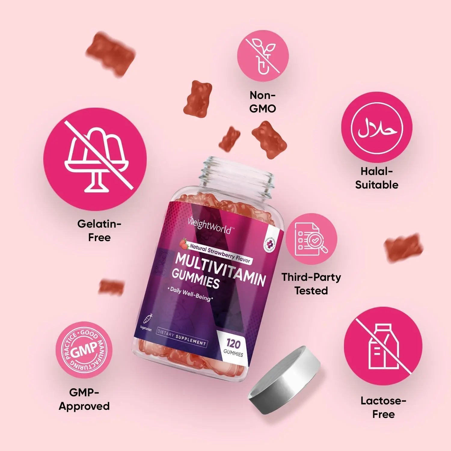 WeightWorld Adult Multivitamin Gummies for Women & Men of All Age - Halal-Suitable with Key Ingredients Like Vitamin A, C, D3, B6, B12 & Biotin WeightWorld buy supplements canada