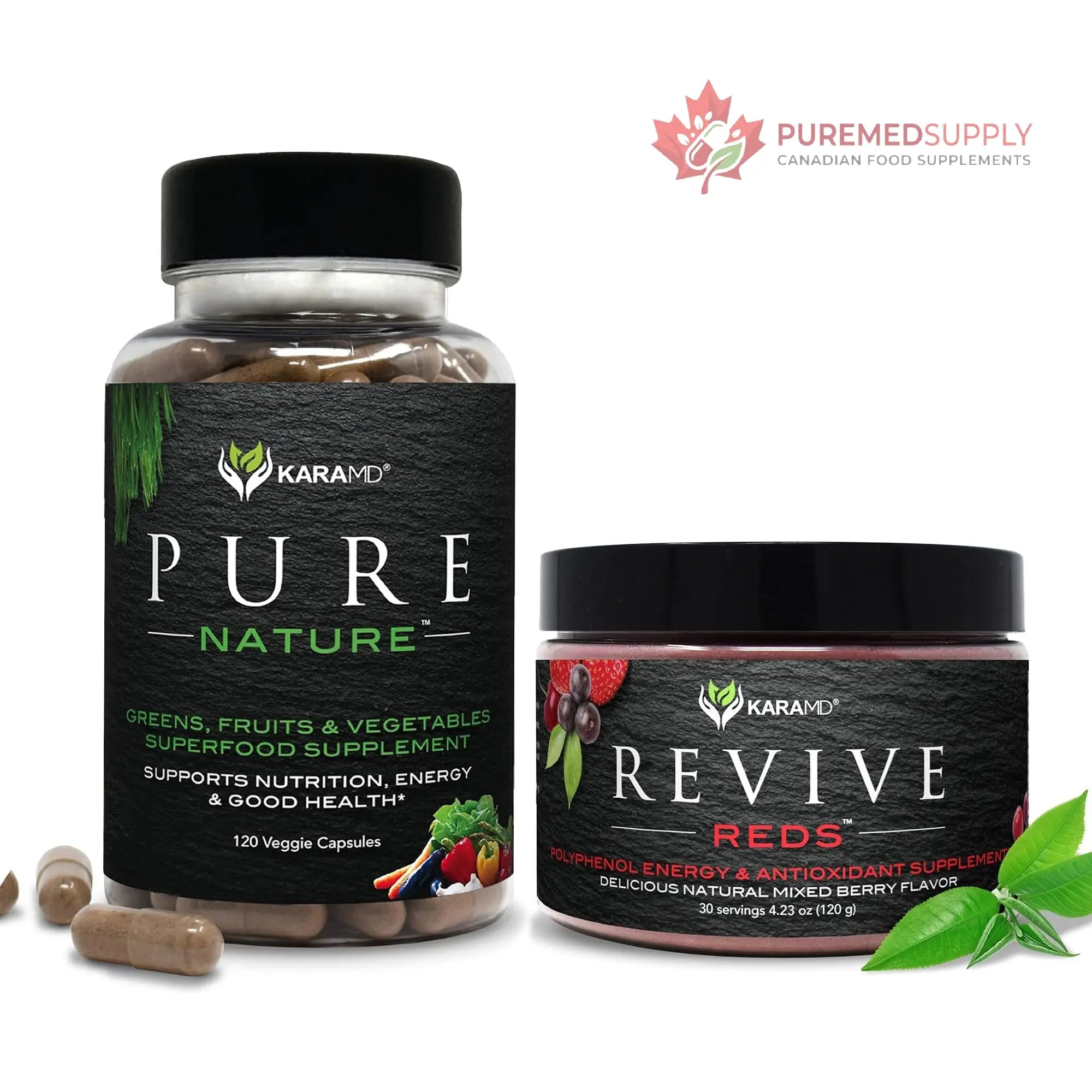 KaraMD Pure Nature Greens Whole Food Supplement & Revive Reds Polyphenol Energy Booster | Antioxidants, Shilajit & Enzymes | Vegan Friendly, Gluten Free, Non-GMO (30 Servings) KaraMD buy supplements canada