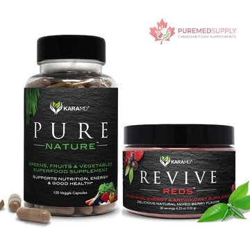 KaraMD Pure Nature Greens Whole Food Supplement & Revive Reds Polyphenol Energy Booster | Antioxidants, Shilajit & Enzymes | Vegan Friendly, Gluten Free, Non-GMO (30 Servings) KaraMD buy supplements canada