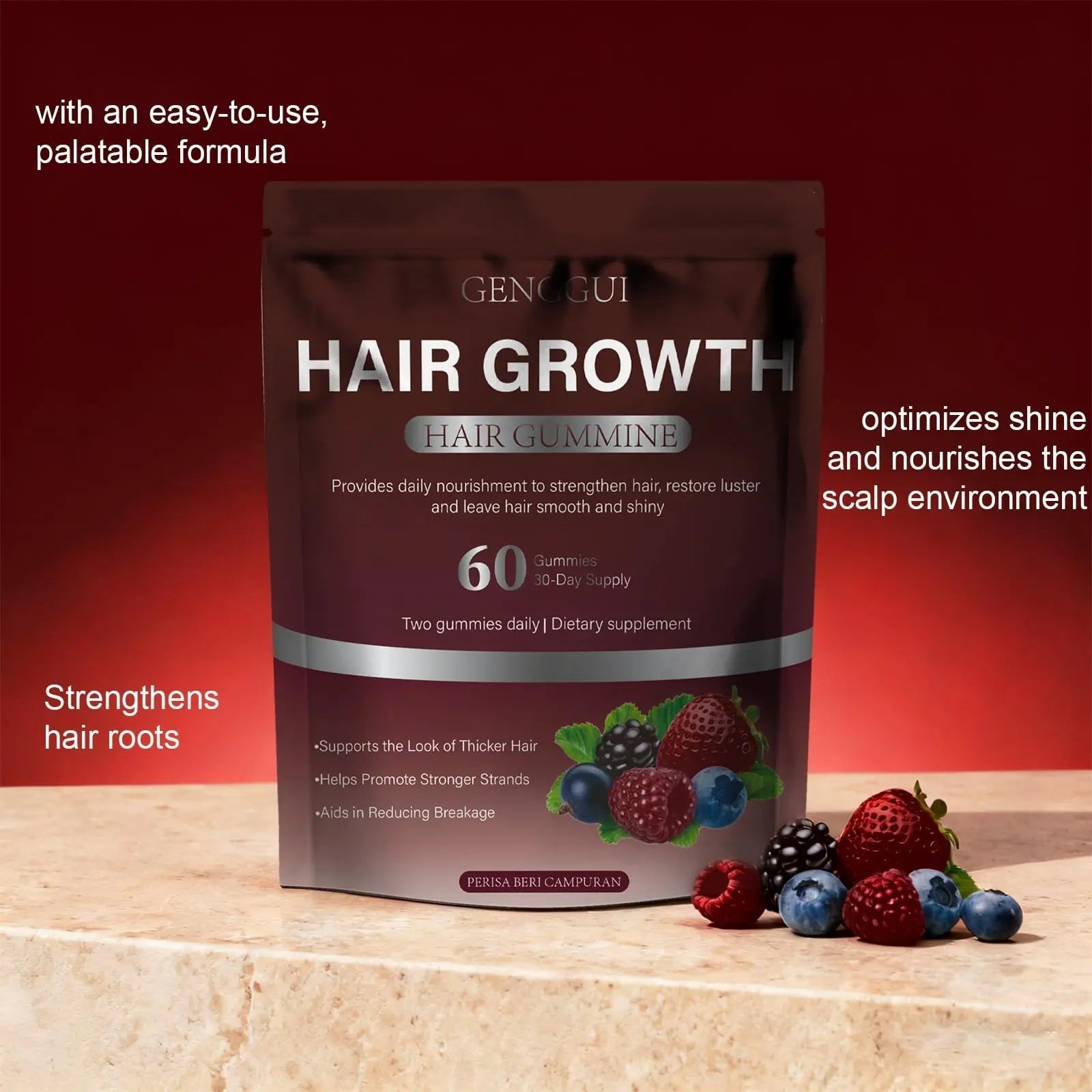 GENGGUI Hair Growth Gummies for Women - Hair Vitamins with Biotin & Silica for Faster Growth - Hair Growth Accelerator Supplement GENGGUI buy supplements canada