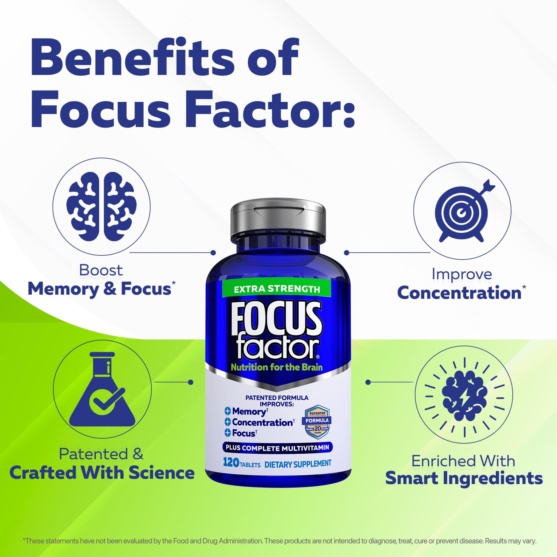 Focus Factor Adults Extra Strength, 120 Count - Brain Supplement for Memory, Concentration and Focus - Complete Multivitamin with DMAE Focus Factor buy supplements canada