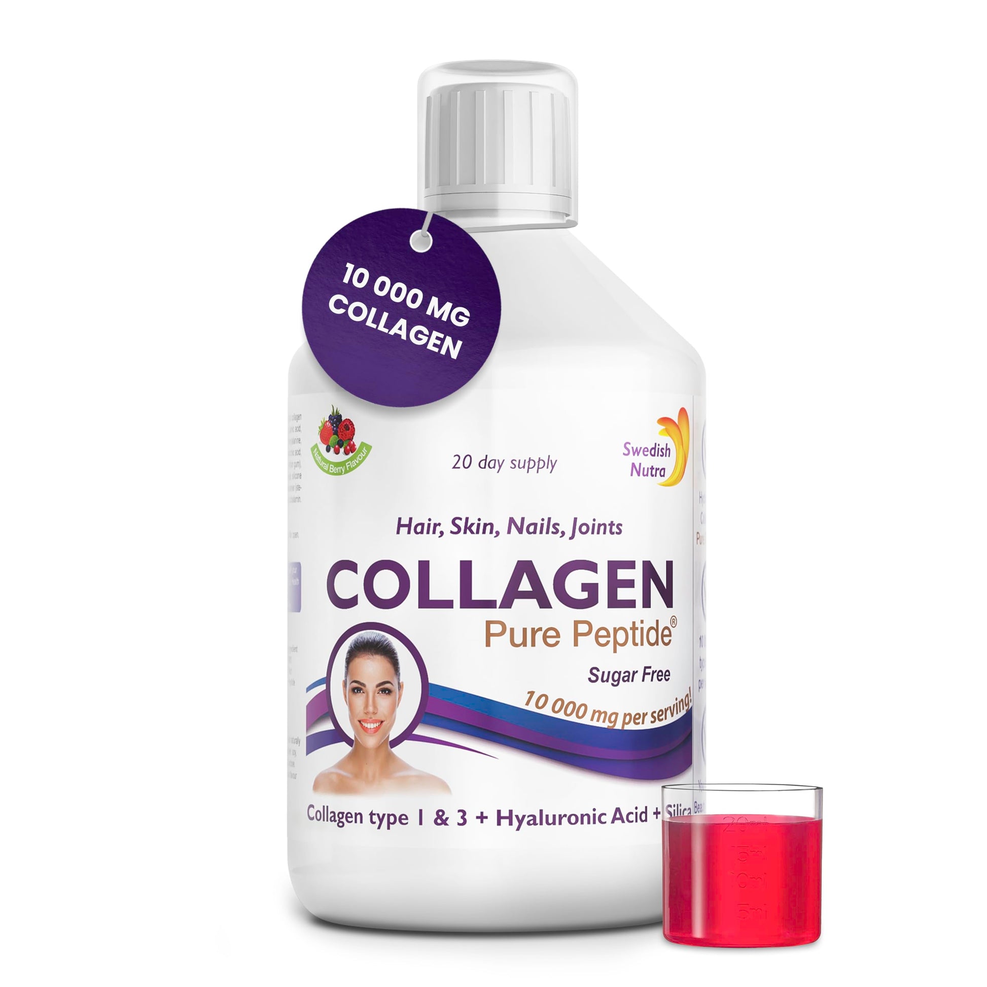 Swedish Nutra Liquid Bovine Collagen - Pack of 500ml, 20 Day Supply | Sugar Free Berry Flavour Swedish Nutra buy supplements canada