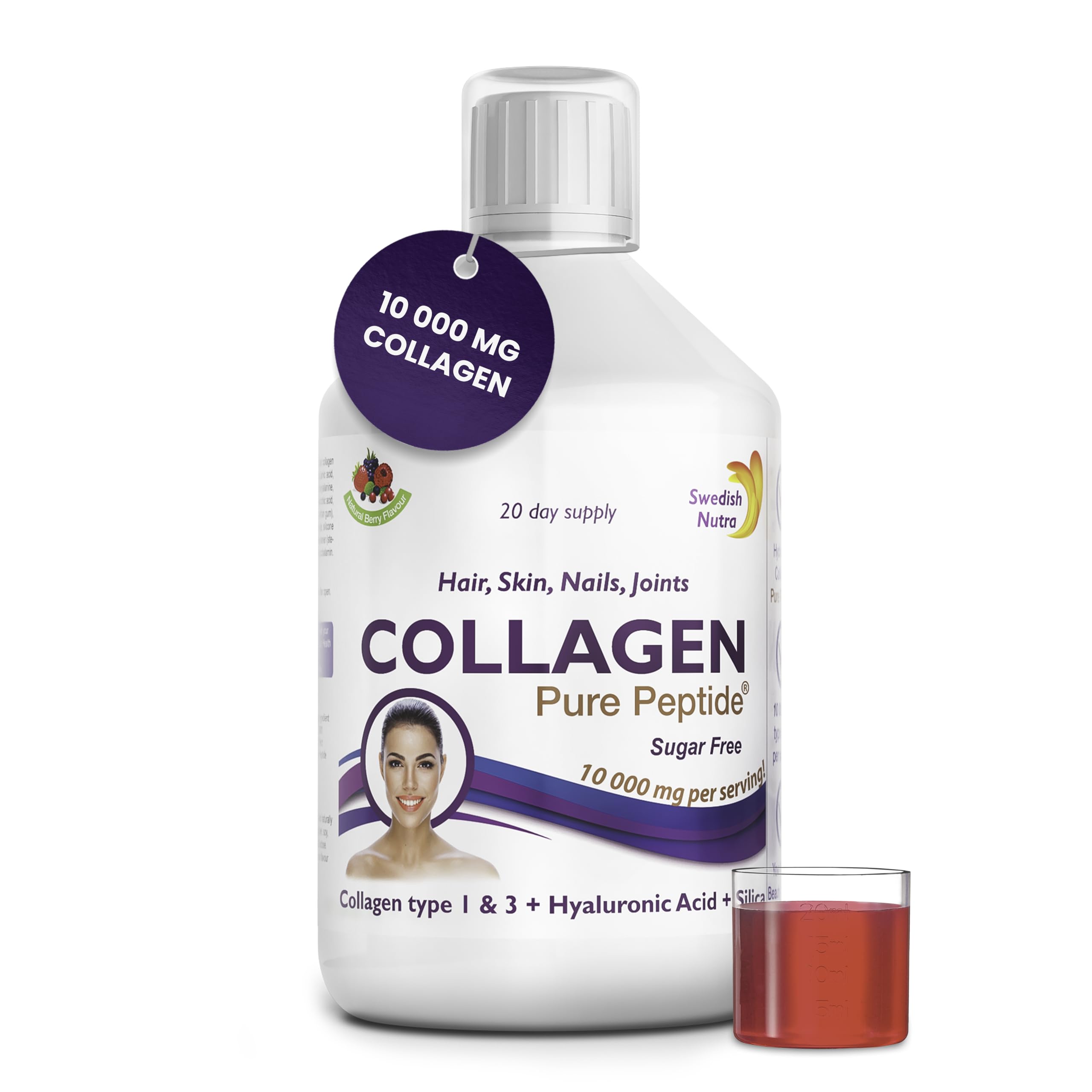 Swedish Nutra Liquid Bovine Collagen - Pack of 500ml, 20 Day Supply | Sugar Free Berry Flavour Swedish Nutra buy supplements canada